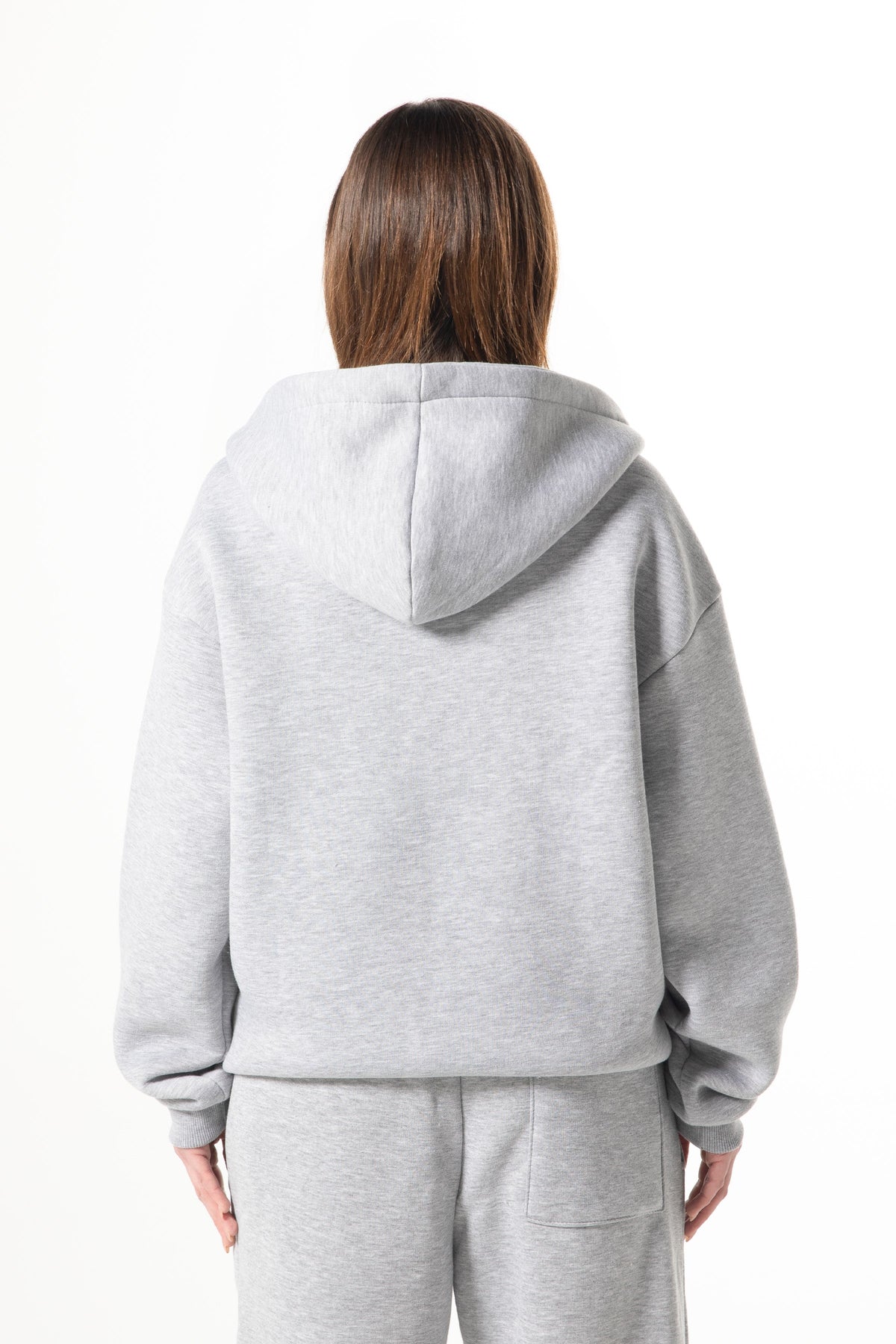Flaw Embroidered Zip Hoodie Grey Melange
