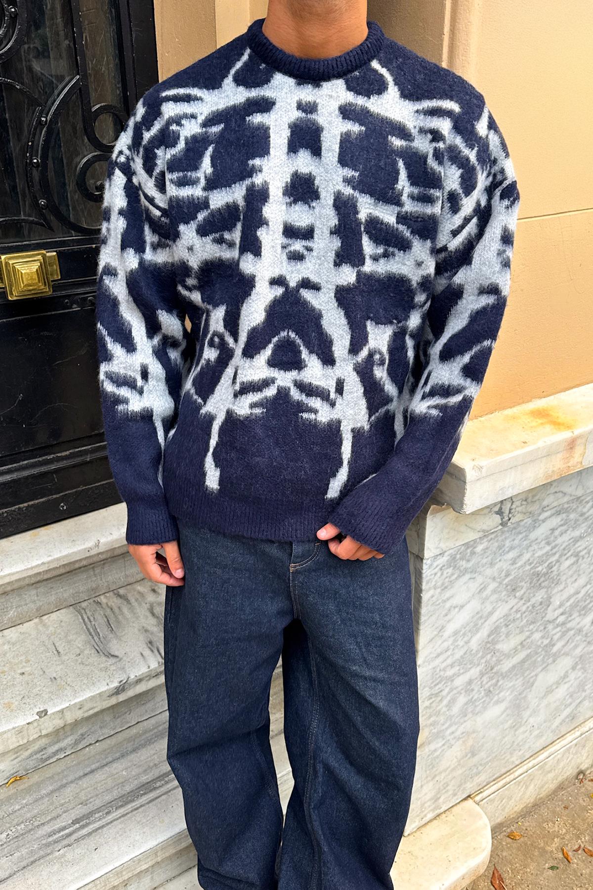 Geometric Pattern Sweater Navy Blue