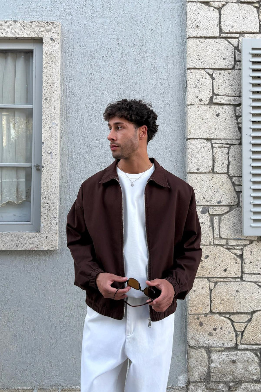 Collared Bomber Slim Jacket Brown