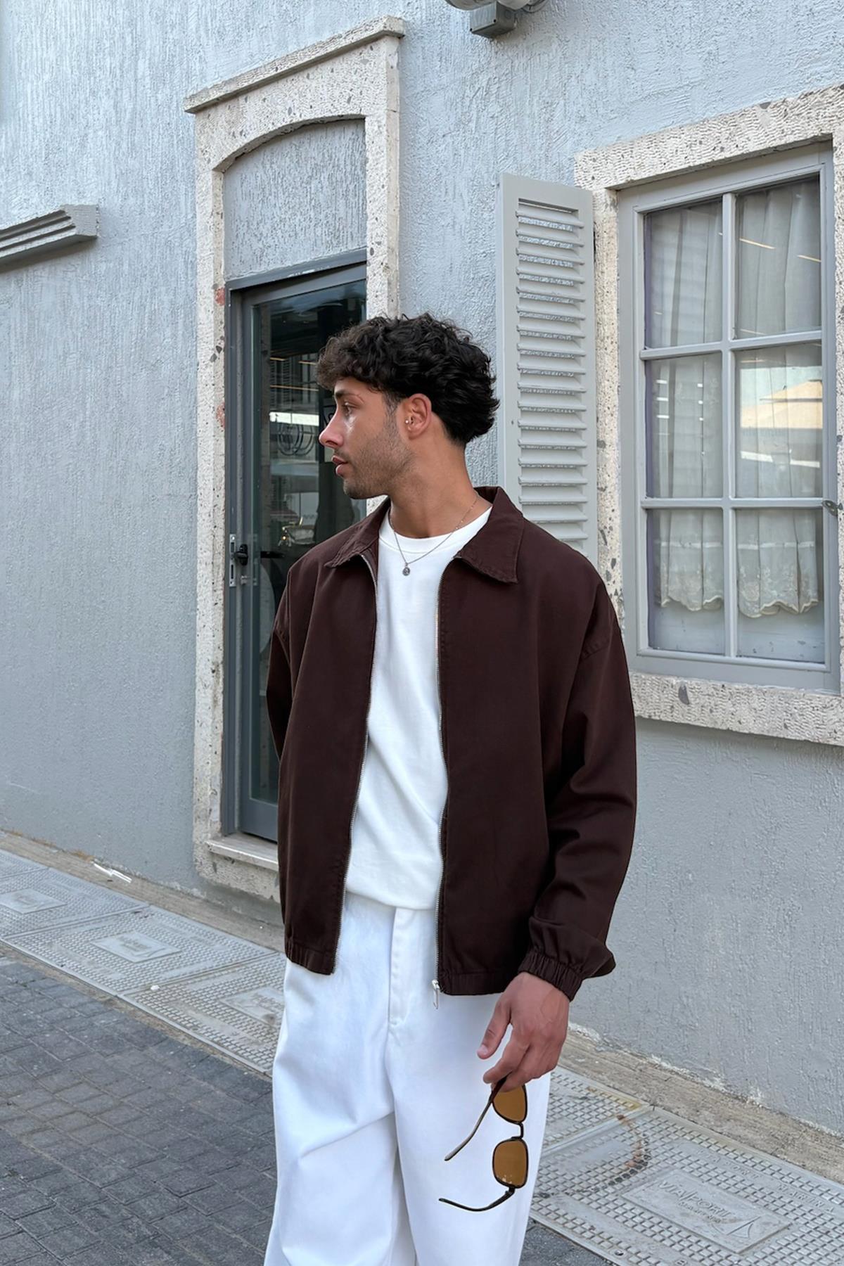 Collared Bomber Slim Jacket Brown