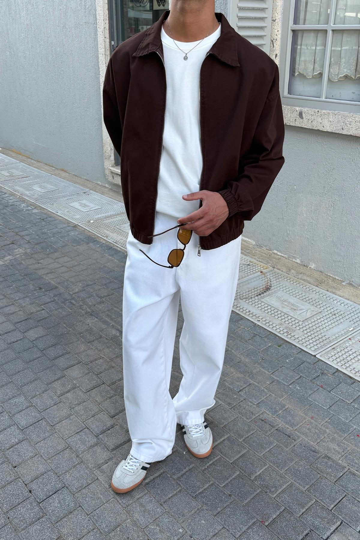 Collared Bomber Slim Jacket Brown