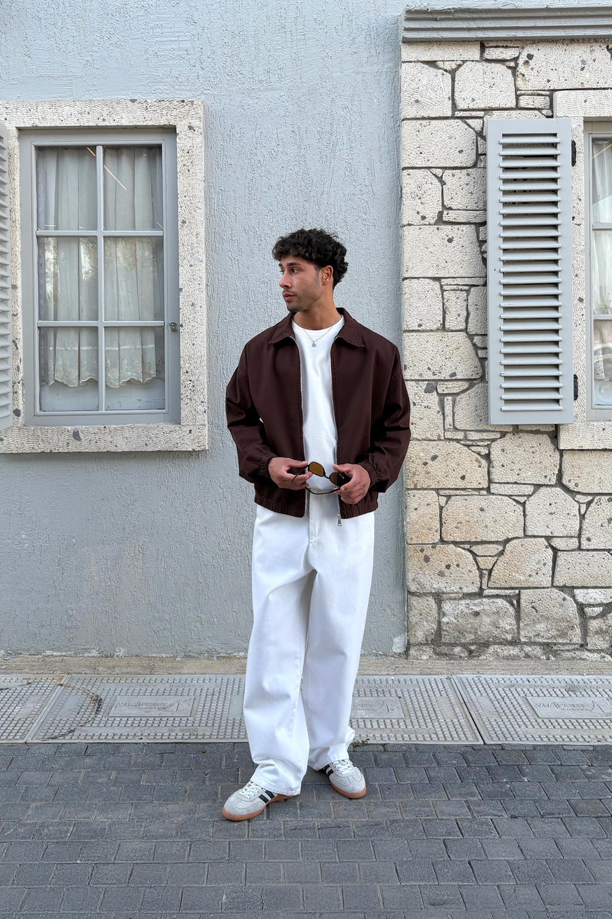 Collared Bomber Slim Jacket Brown