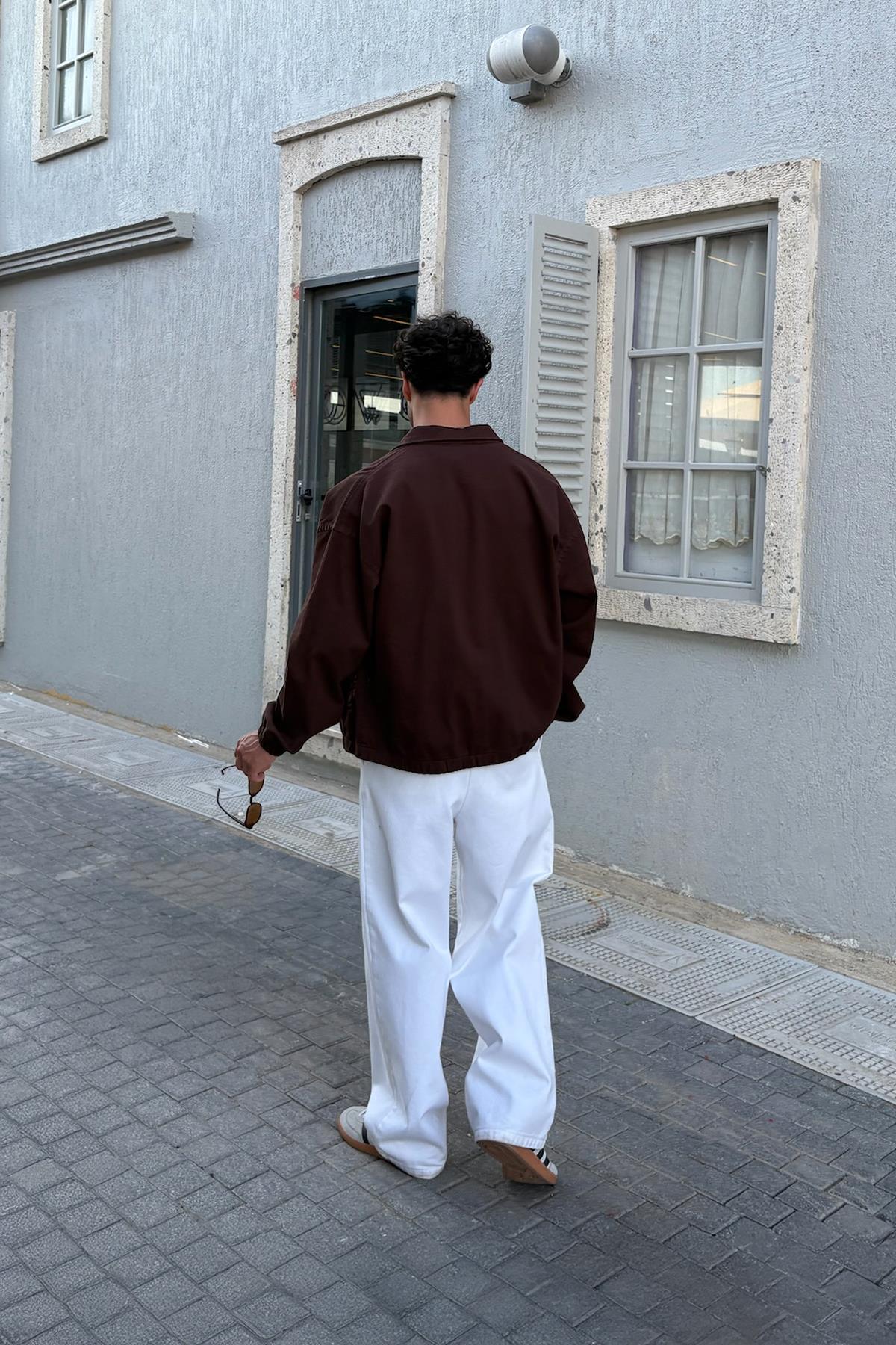 Collared Bomber Slim Jacket Brown