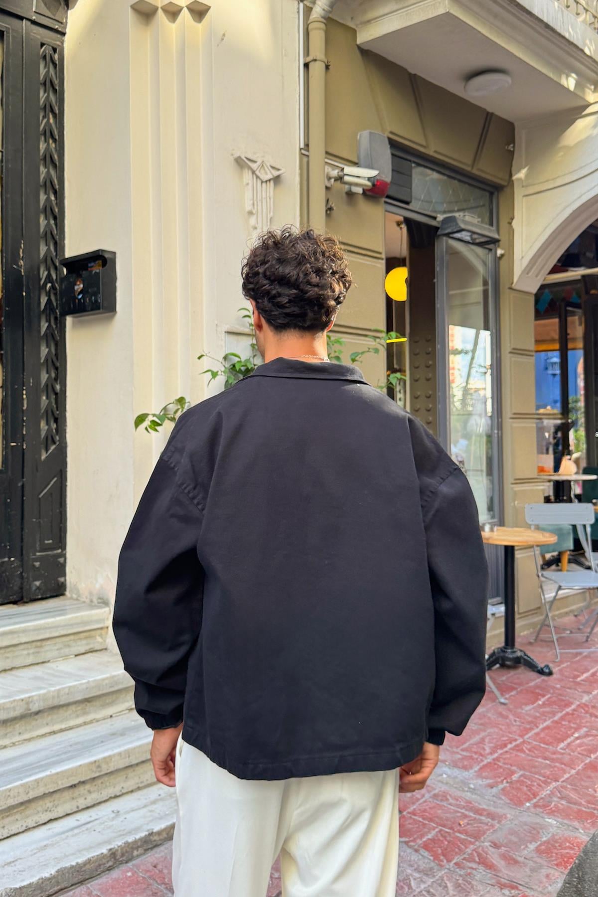 Shirt Collar Bomber Slim Jacket Black