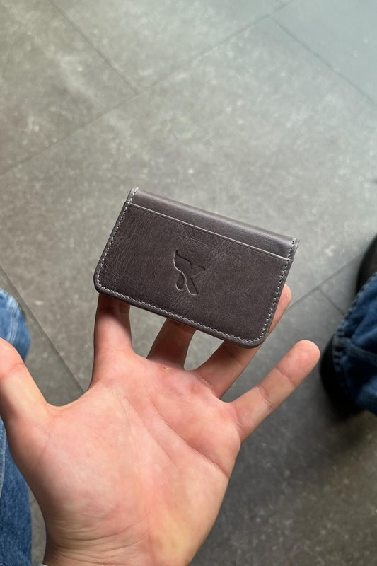 Genuine Leather Oval Mica Grey Card Holder Wallet