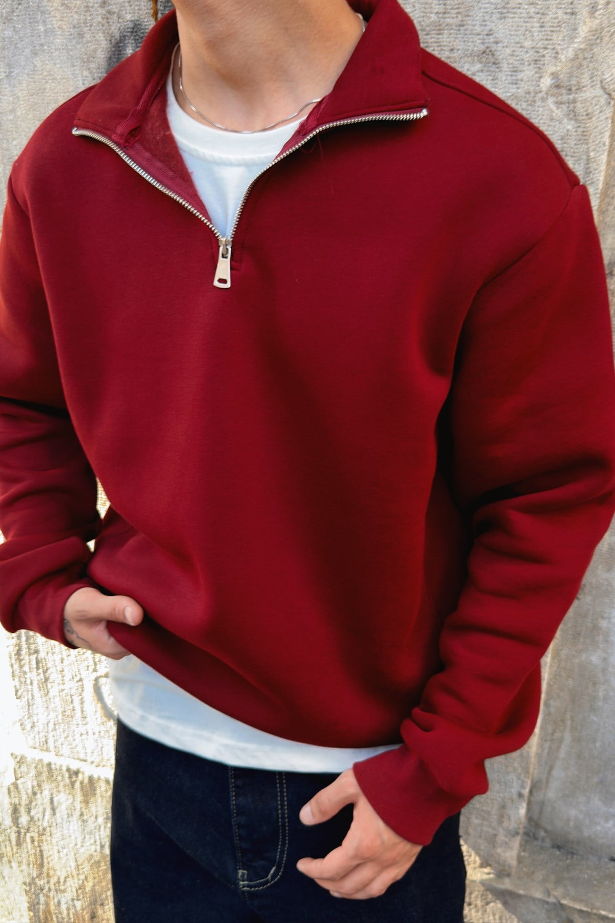 Wine Red Half Zip Sweatshirt