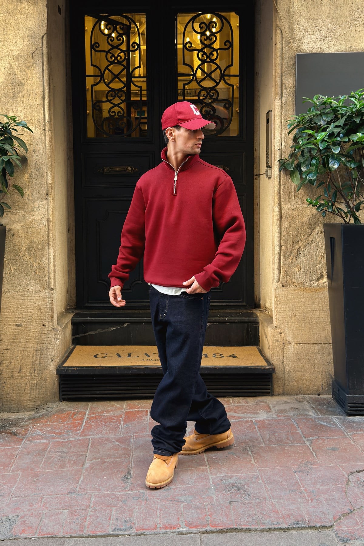 Wine Red Half Zip Sweatshirt