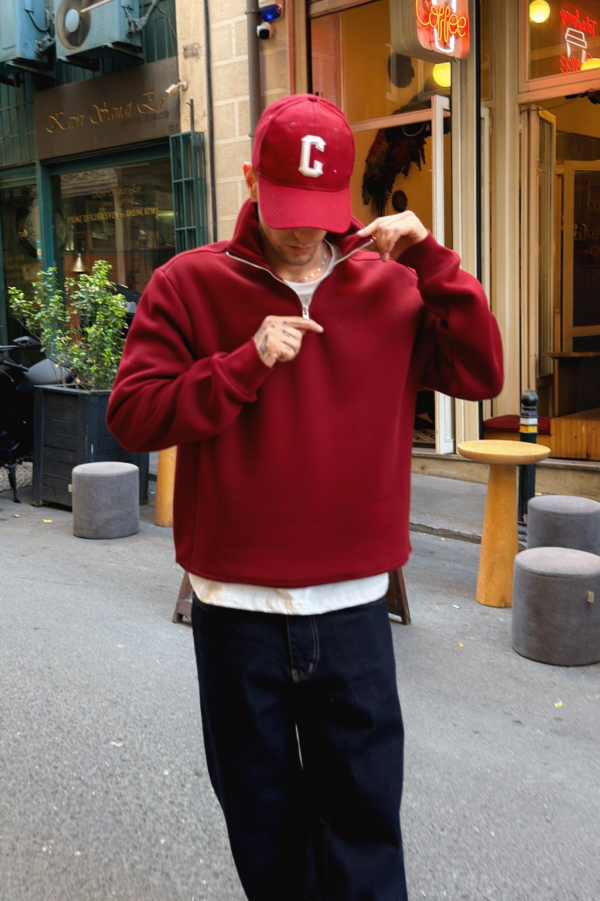Wine Red Half Zip Sweatshirt