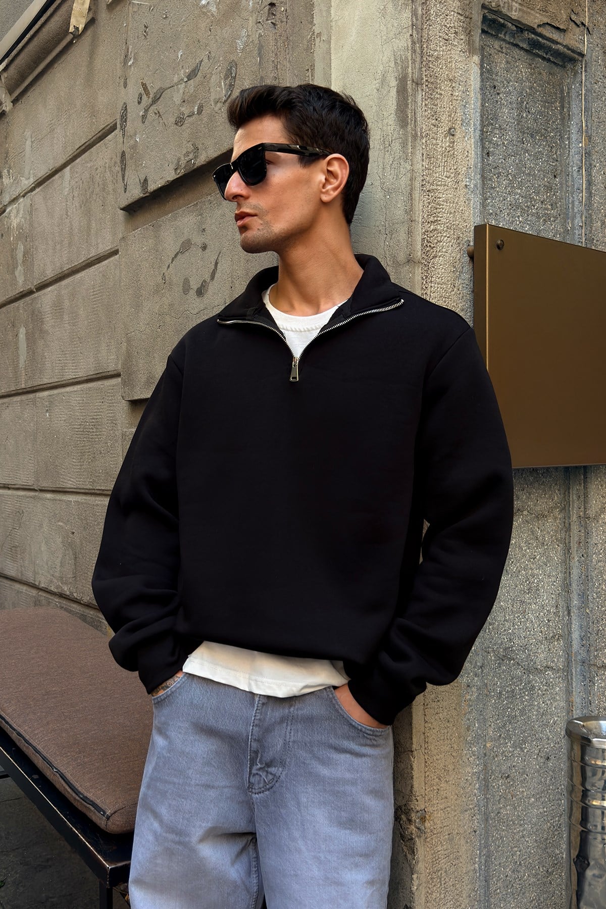 Black Half Zip Sweatshirt