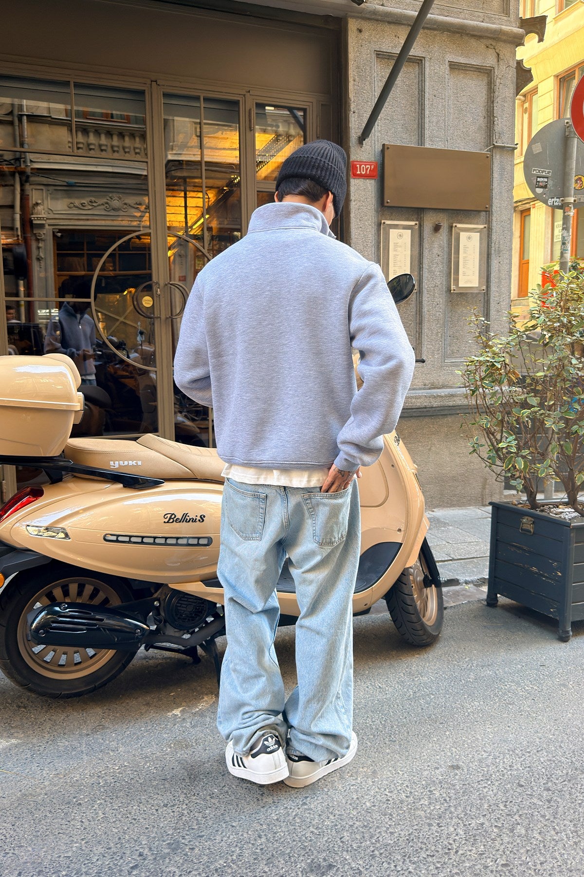 Melange Grey Half Zip Sweatshirt