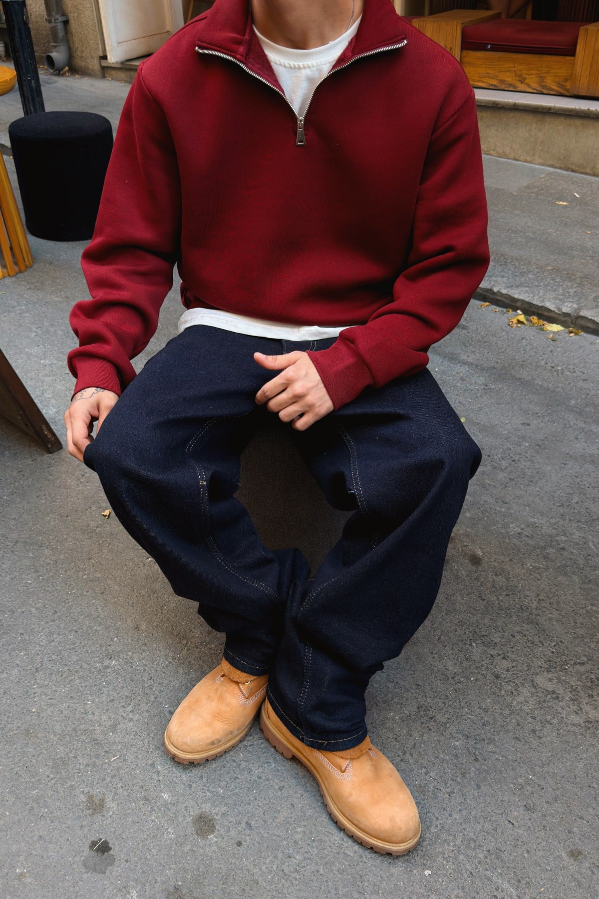 Wine Red Half Zip Sweatshirt