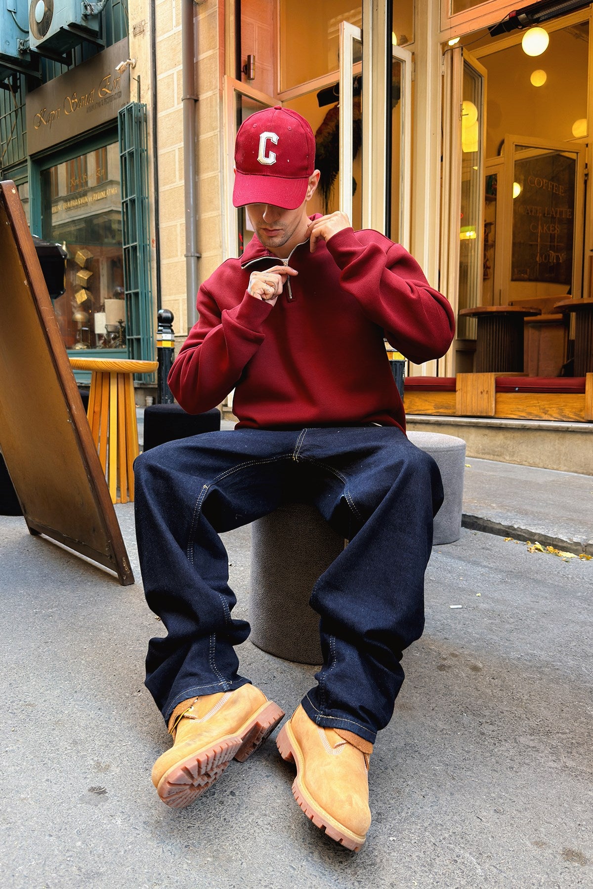 Wine Red Half Zip Sweatshirt
