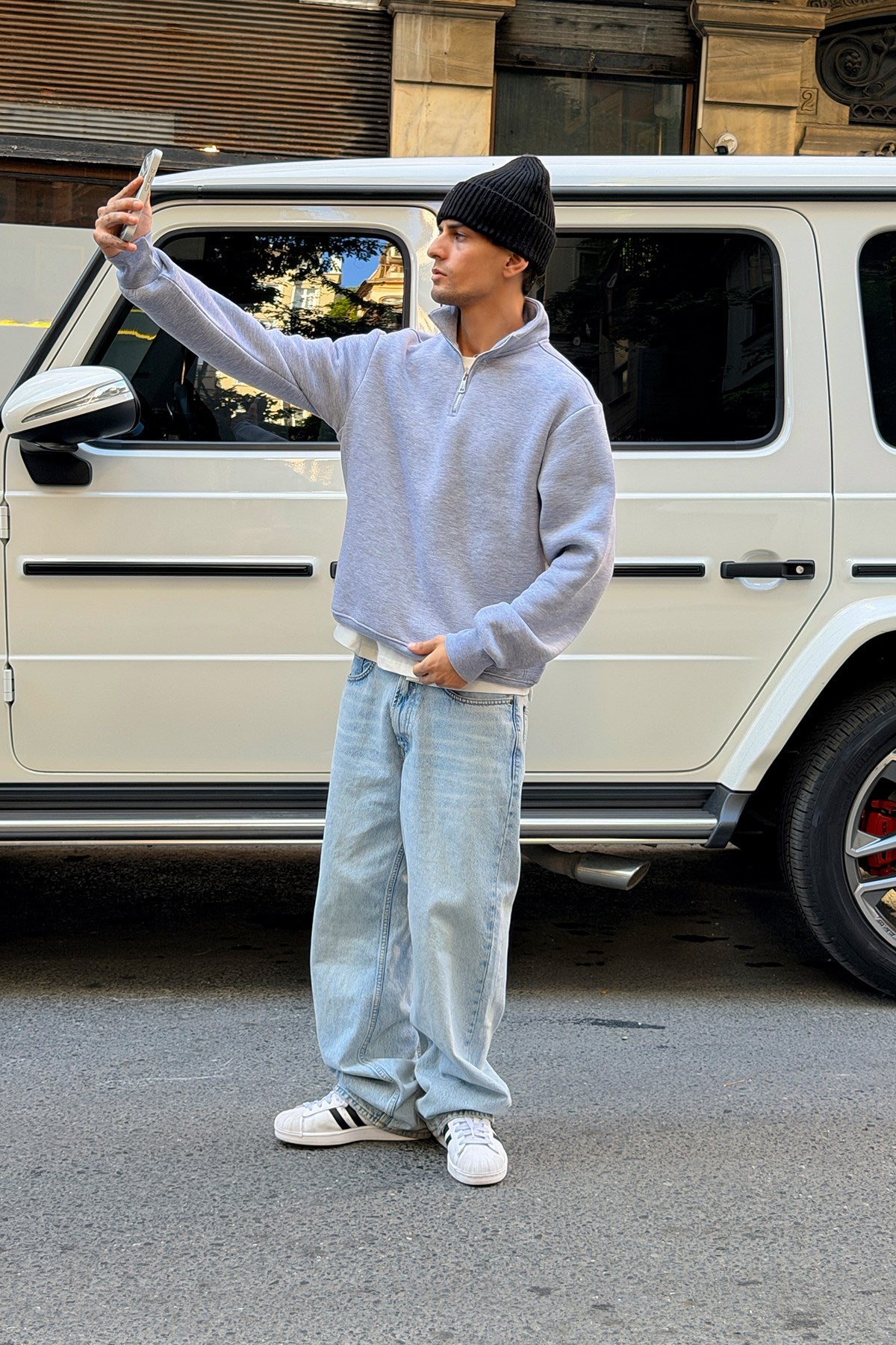 Melange Grey Half Zip Sweatshirt