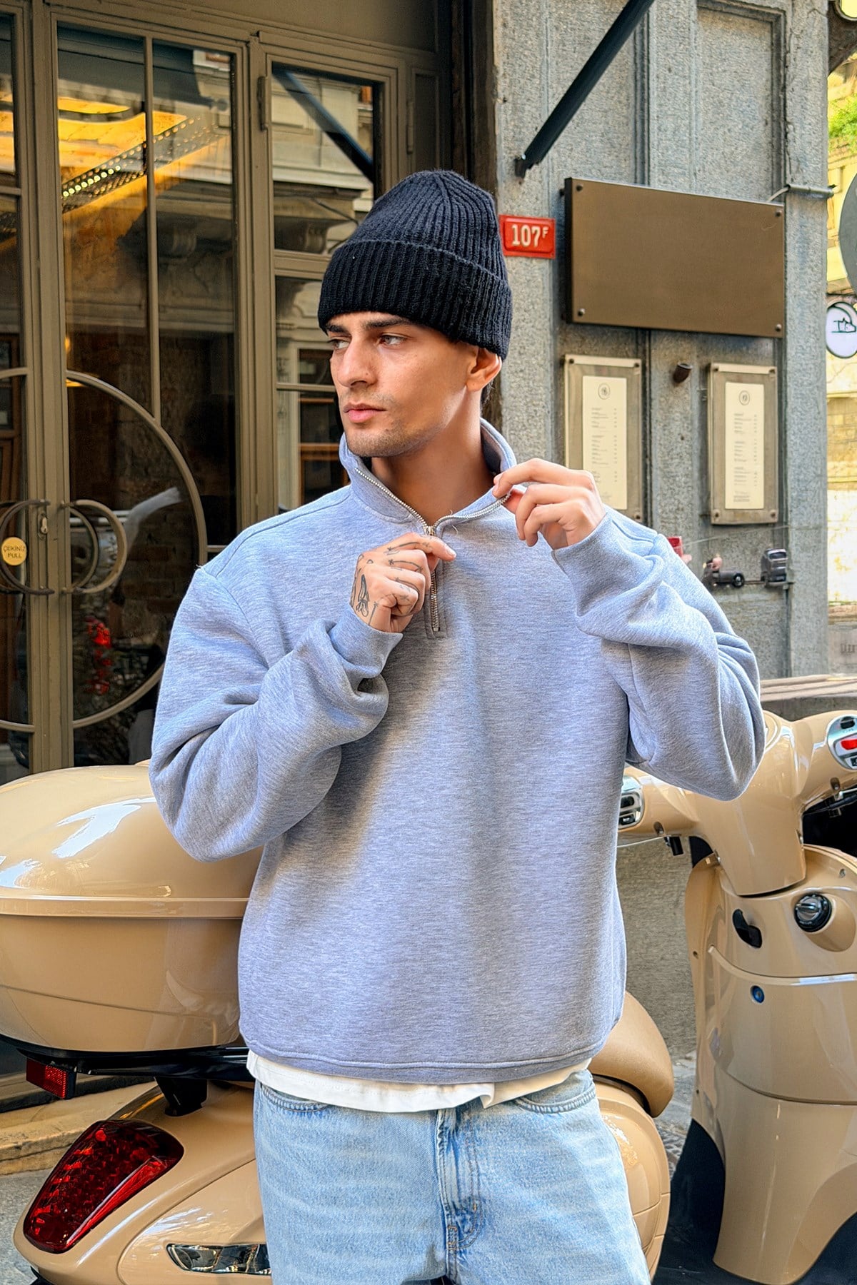Melange Grey Half Zip Sweatshirt