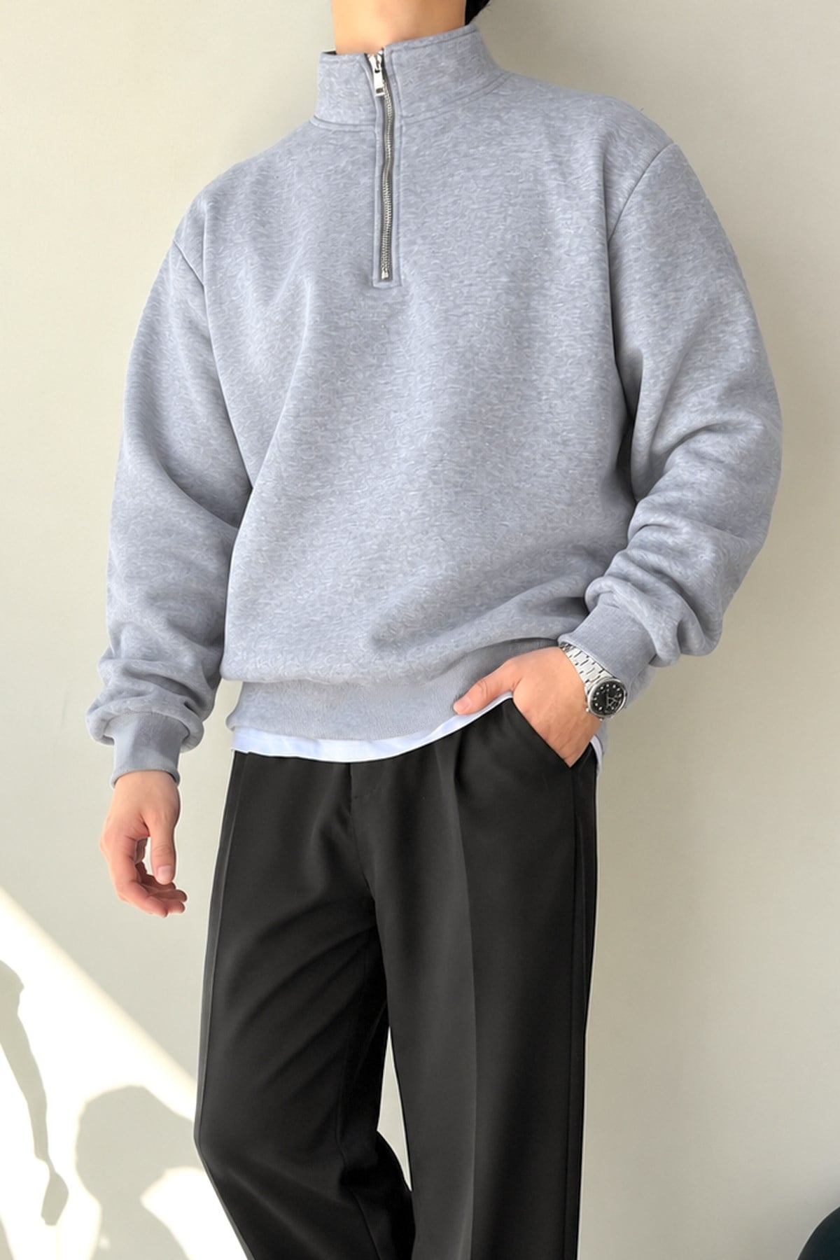Half Zip Oversize Polo Neck Sweatshirt