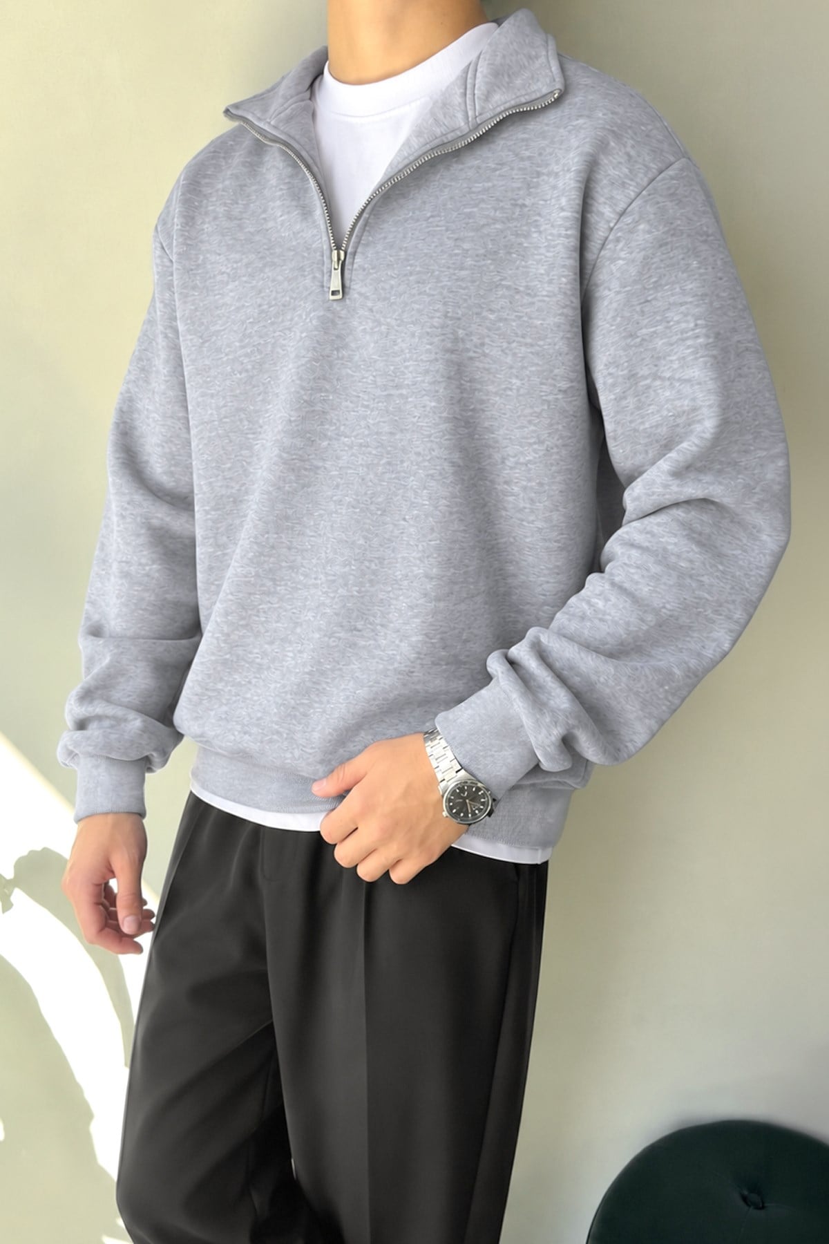 Half Zip Oversize Polo Neck Sweatshirt