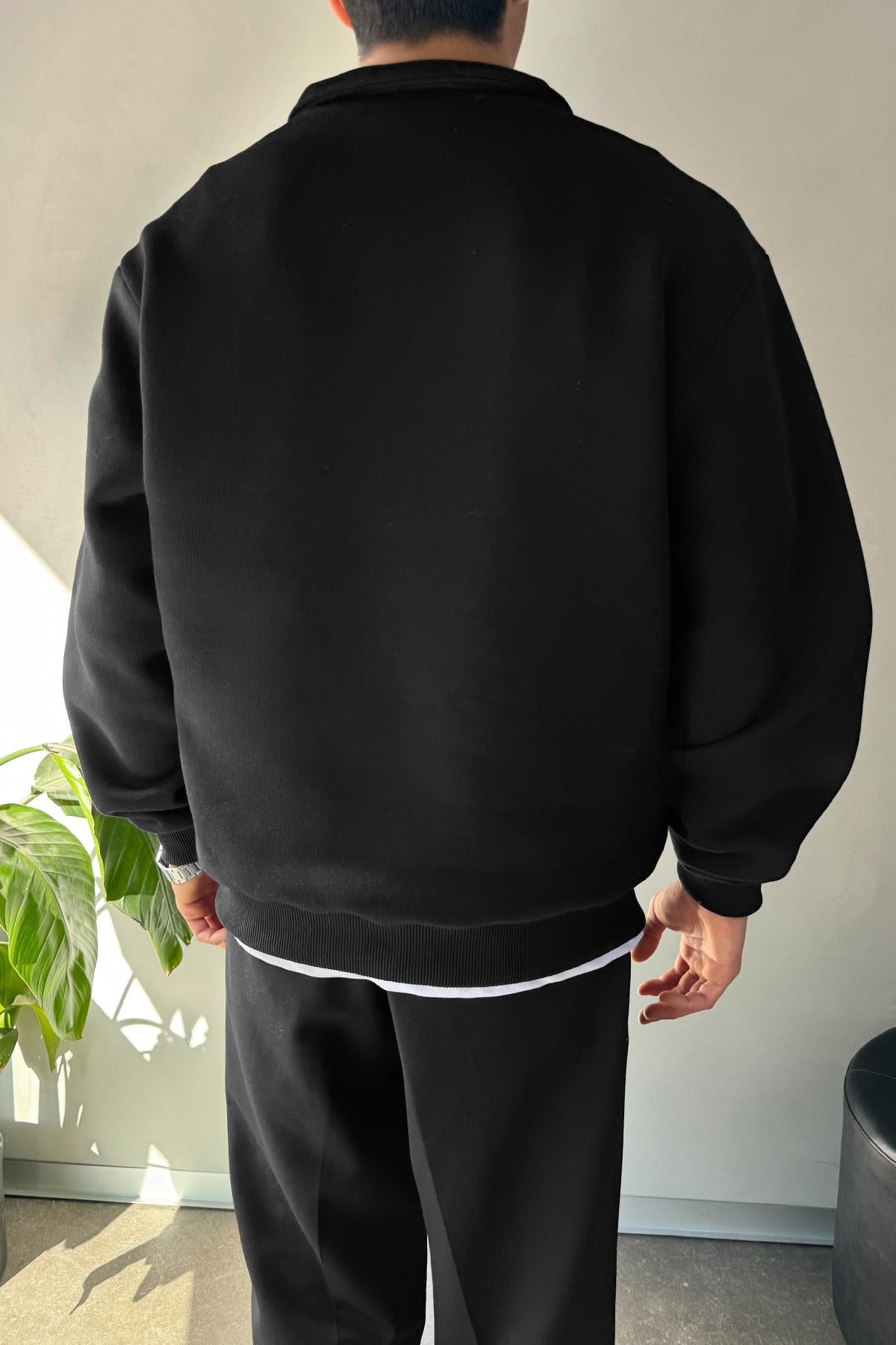 Half Zip Oversize Polo Shirt Black