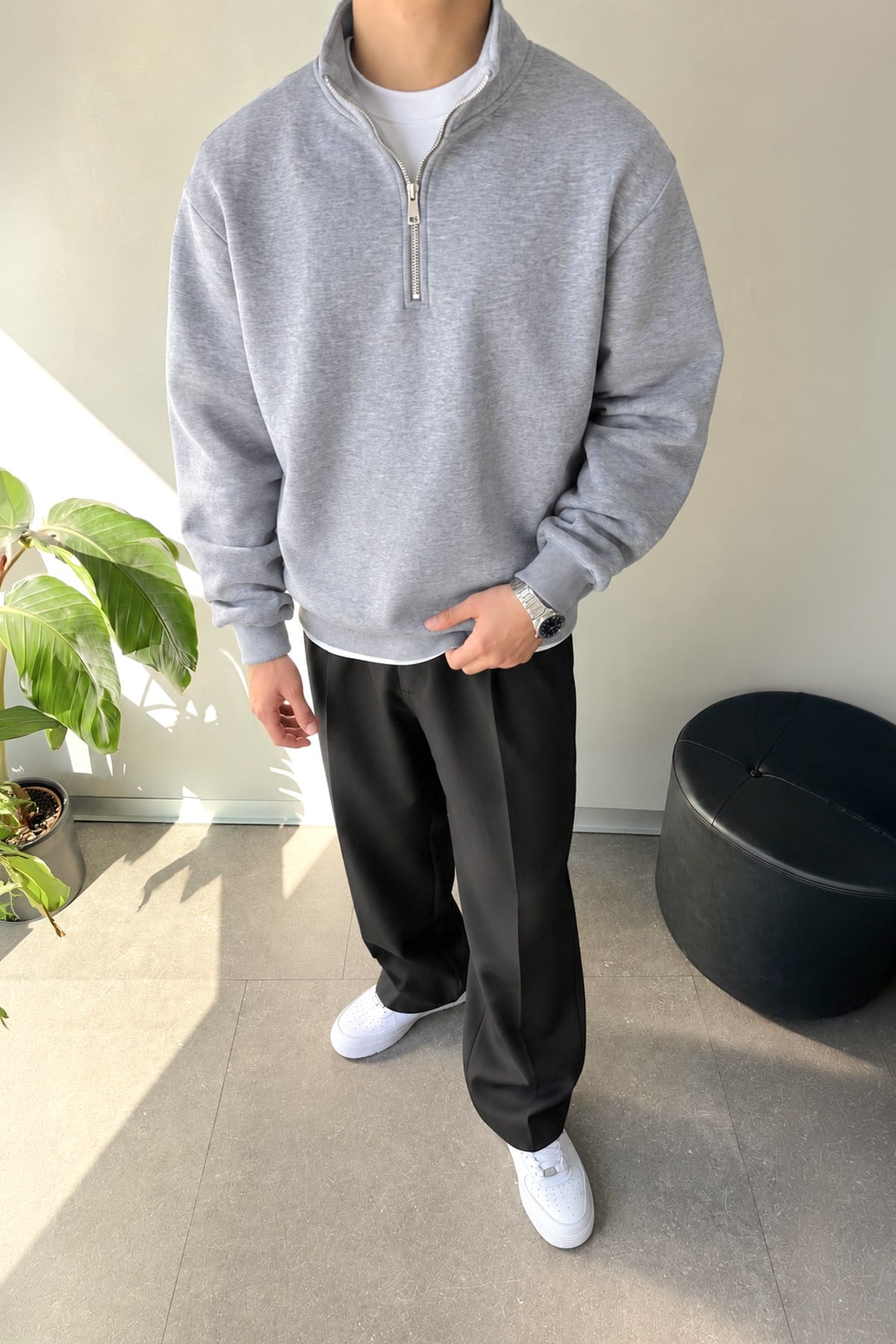 Half Zip Oversize Polo Neck Sweatshirt