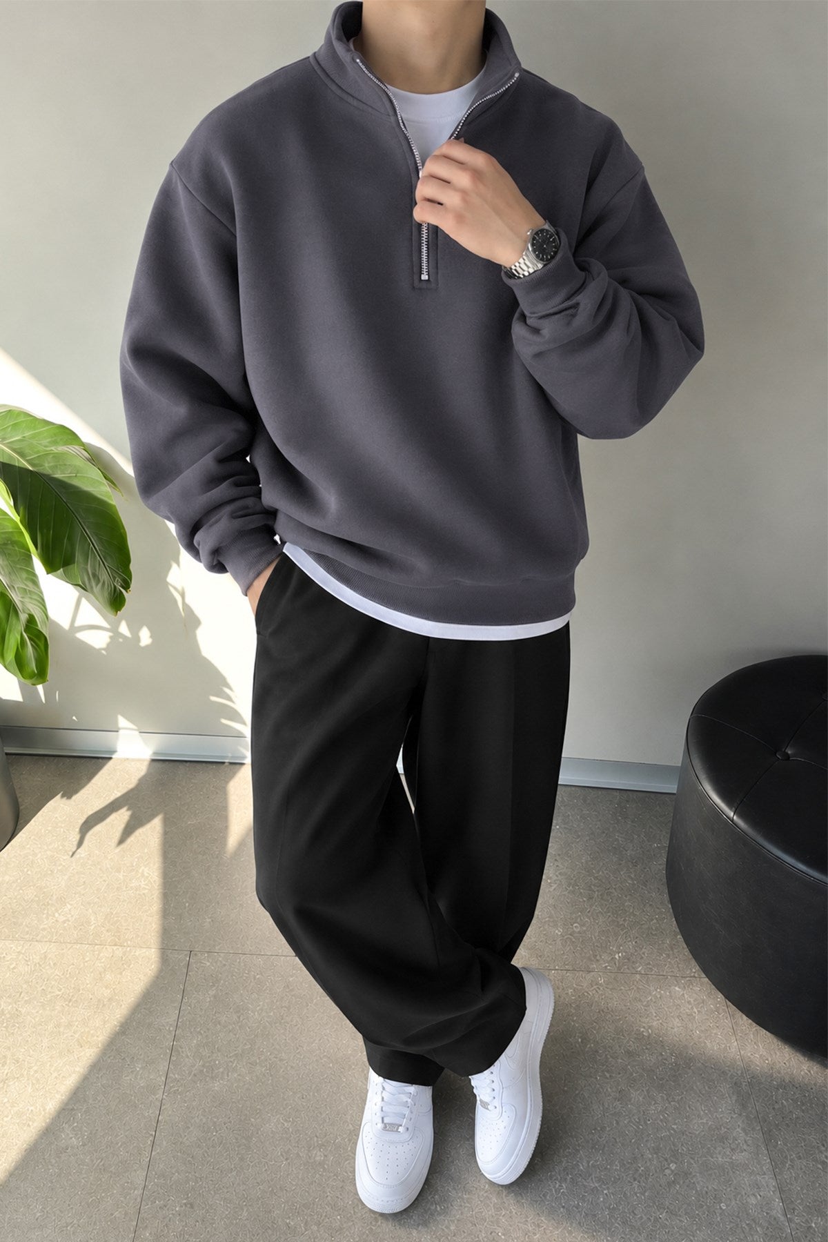 Half Zip Oversize Polo Neck Sweatshirt