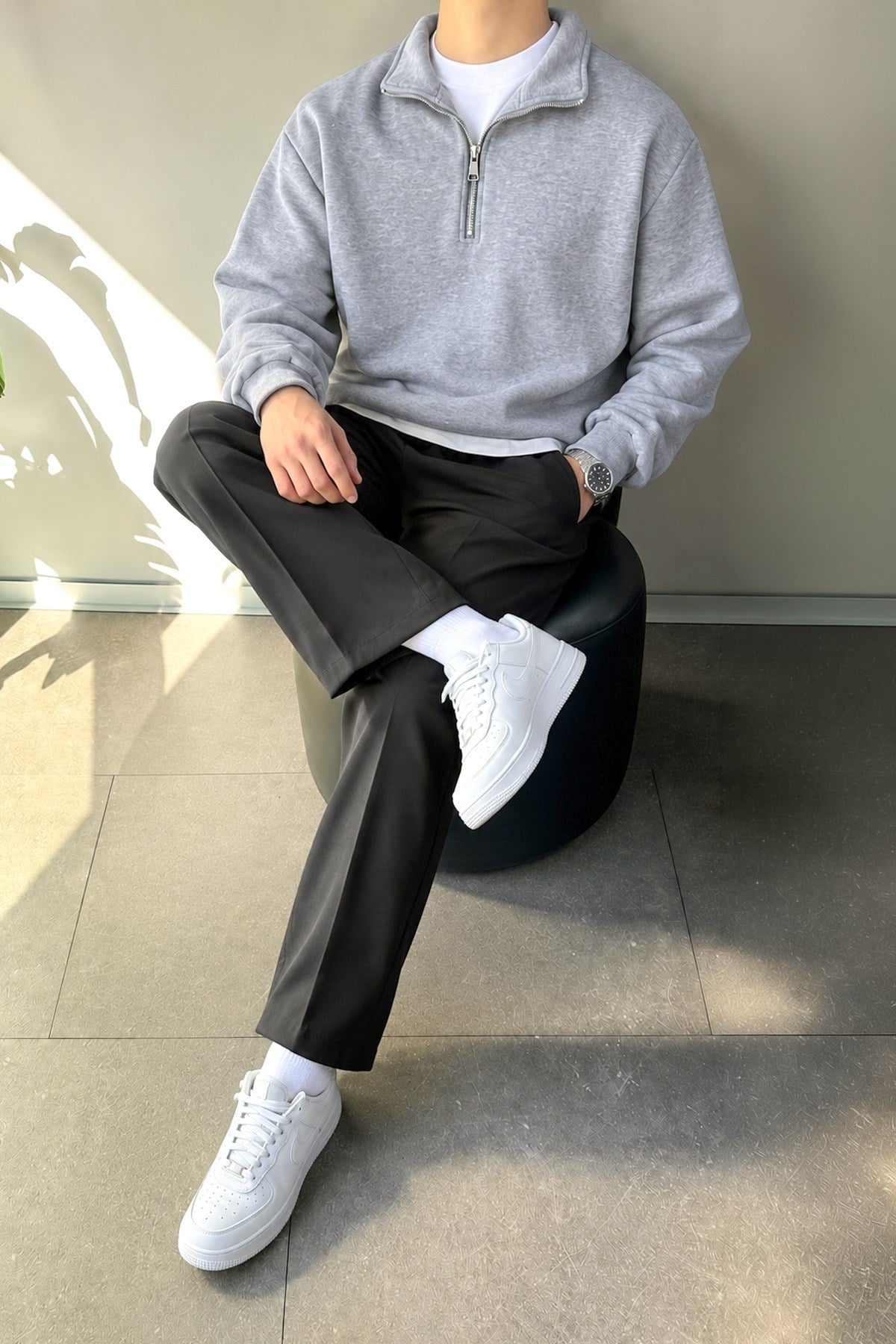 Half Zip Oversize Polo Neck Sweatshirt