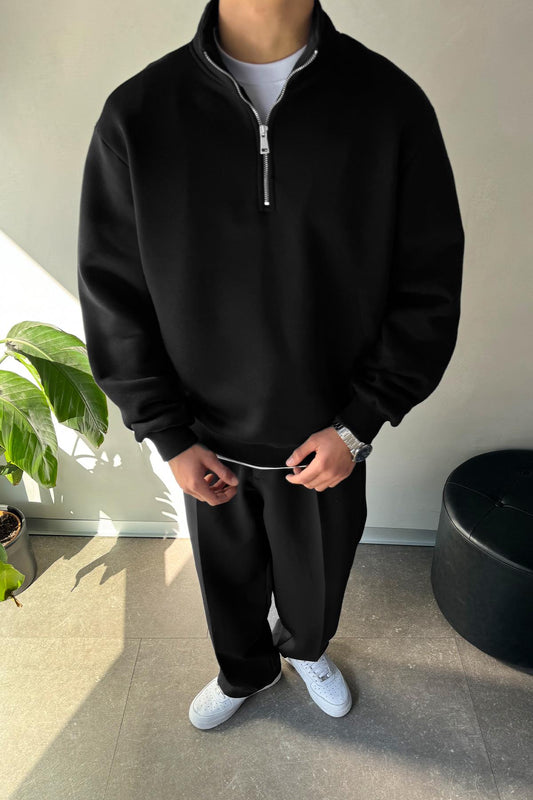 Half Zip Oversize Polo Shirt Black