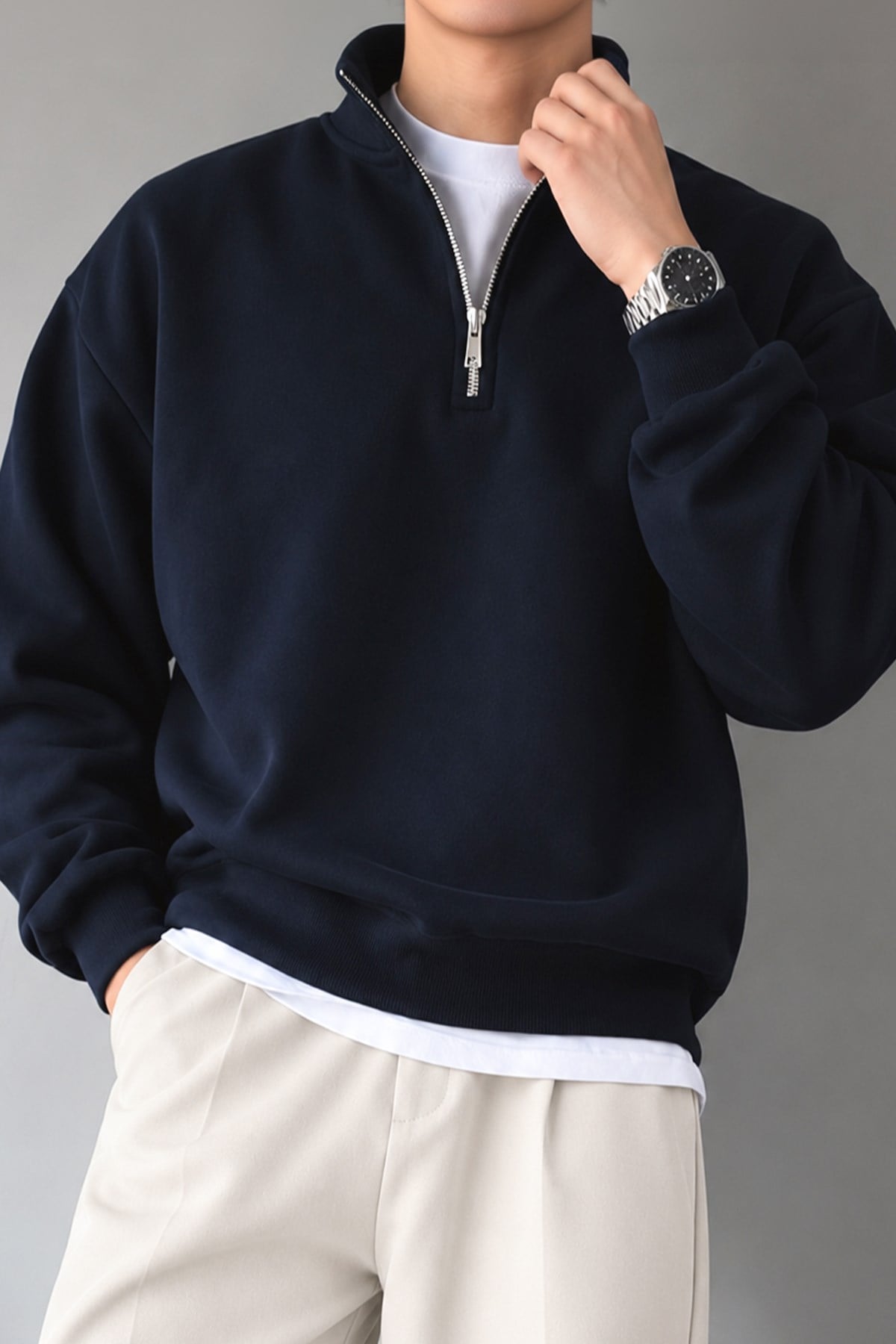 Half Zip Oversize Polo Neck Sweatshirt