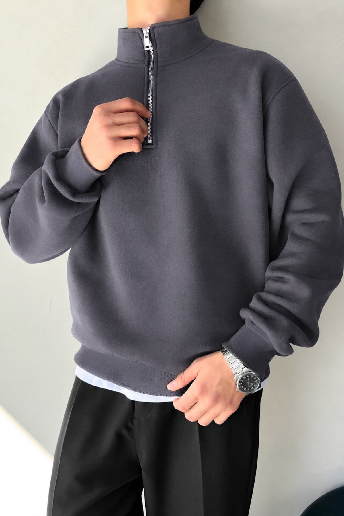 Half Zip Oversize Polo Neck Sweatshirt