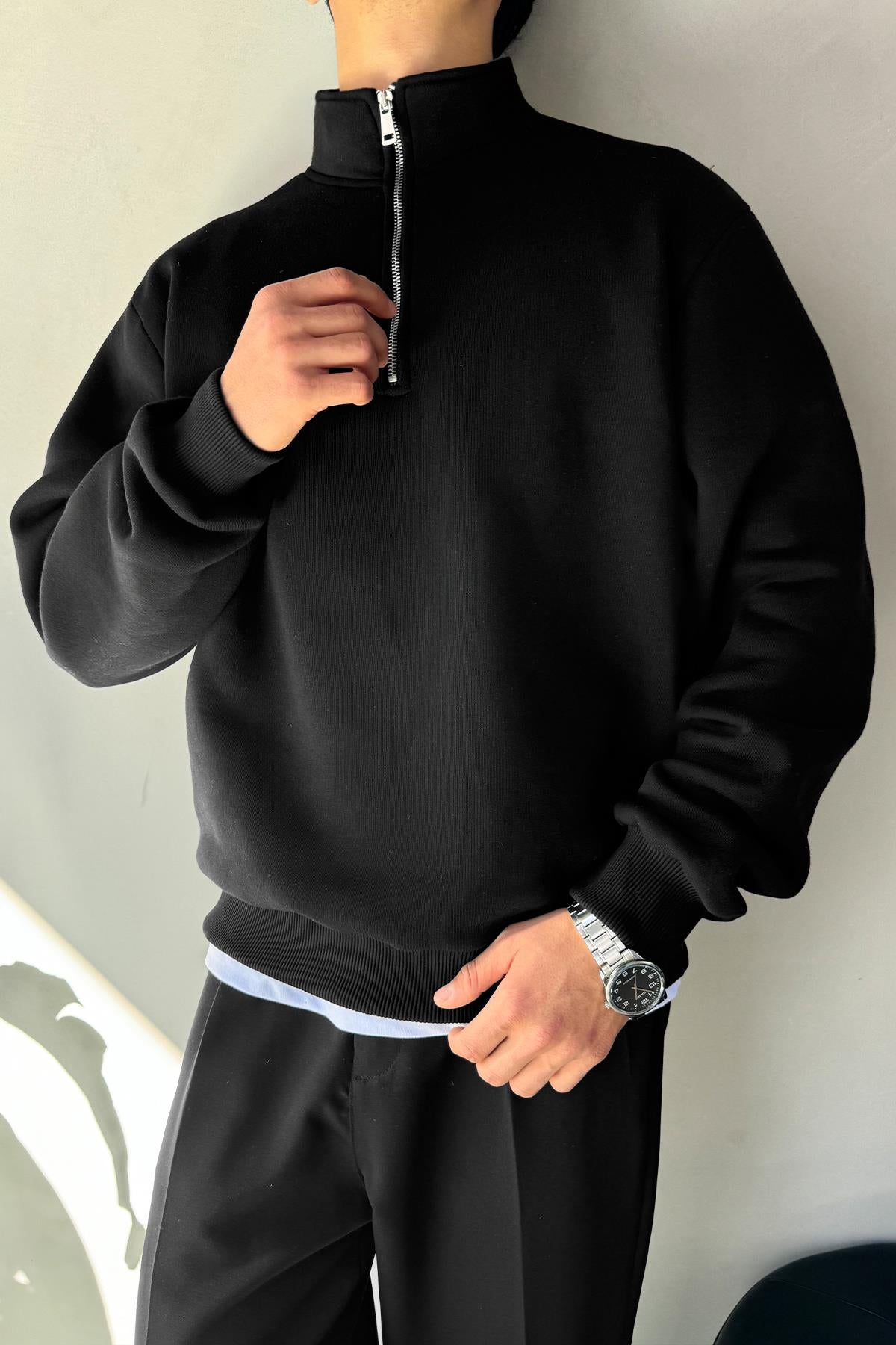 Half Zip Oversize Polo Shirt Black