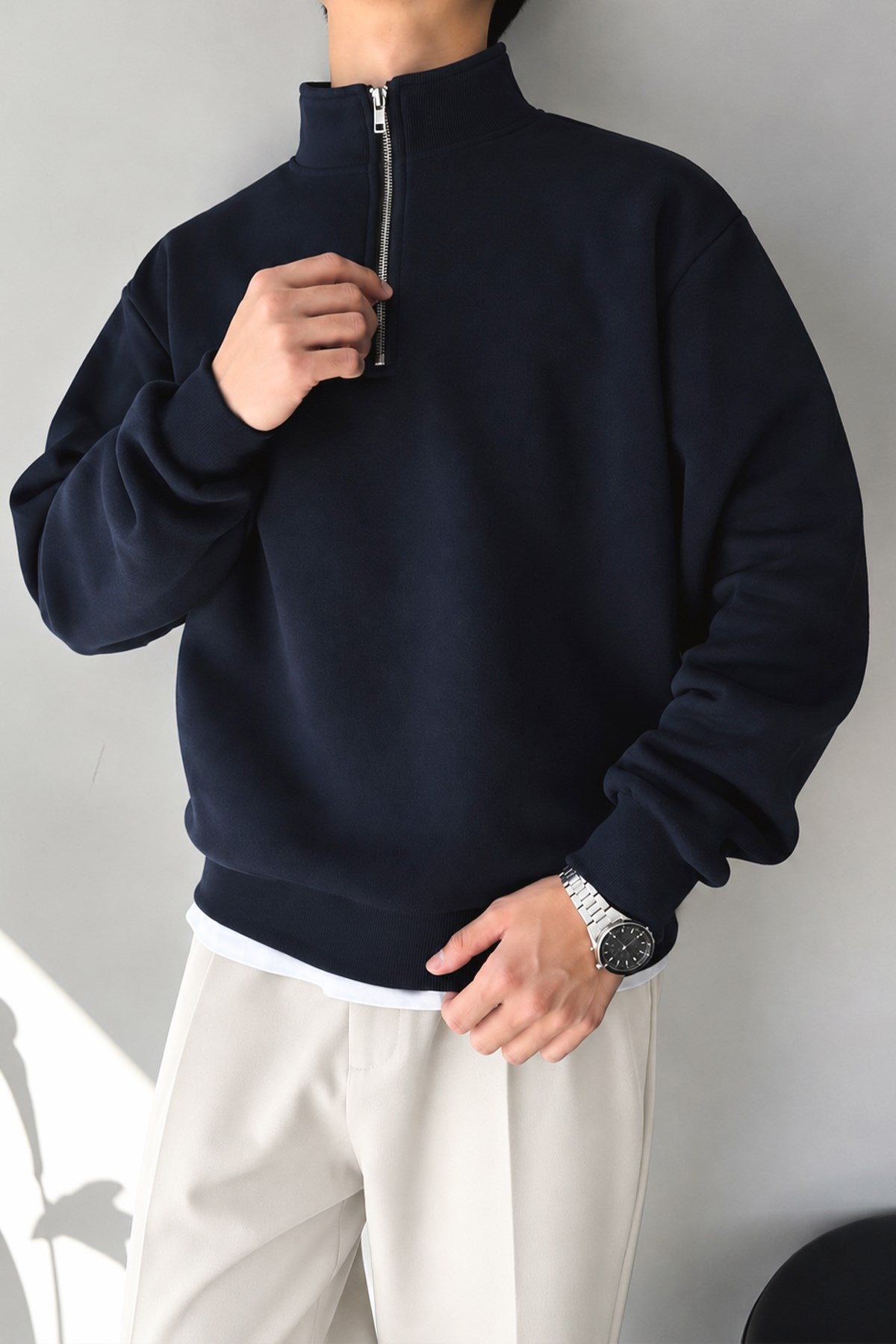 Half Zip Oversize Polo Neck Sweatshirt