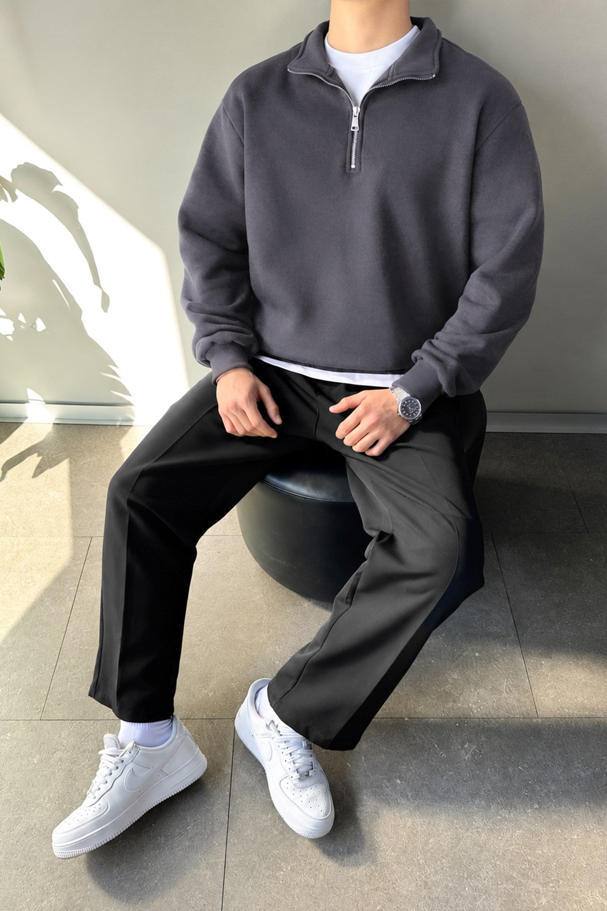 Half Zip Oversize Polo Neck Sweatshirt