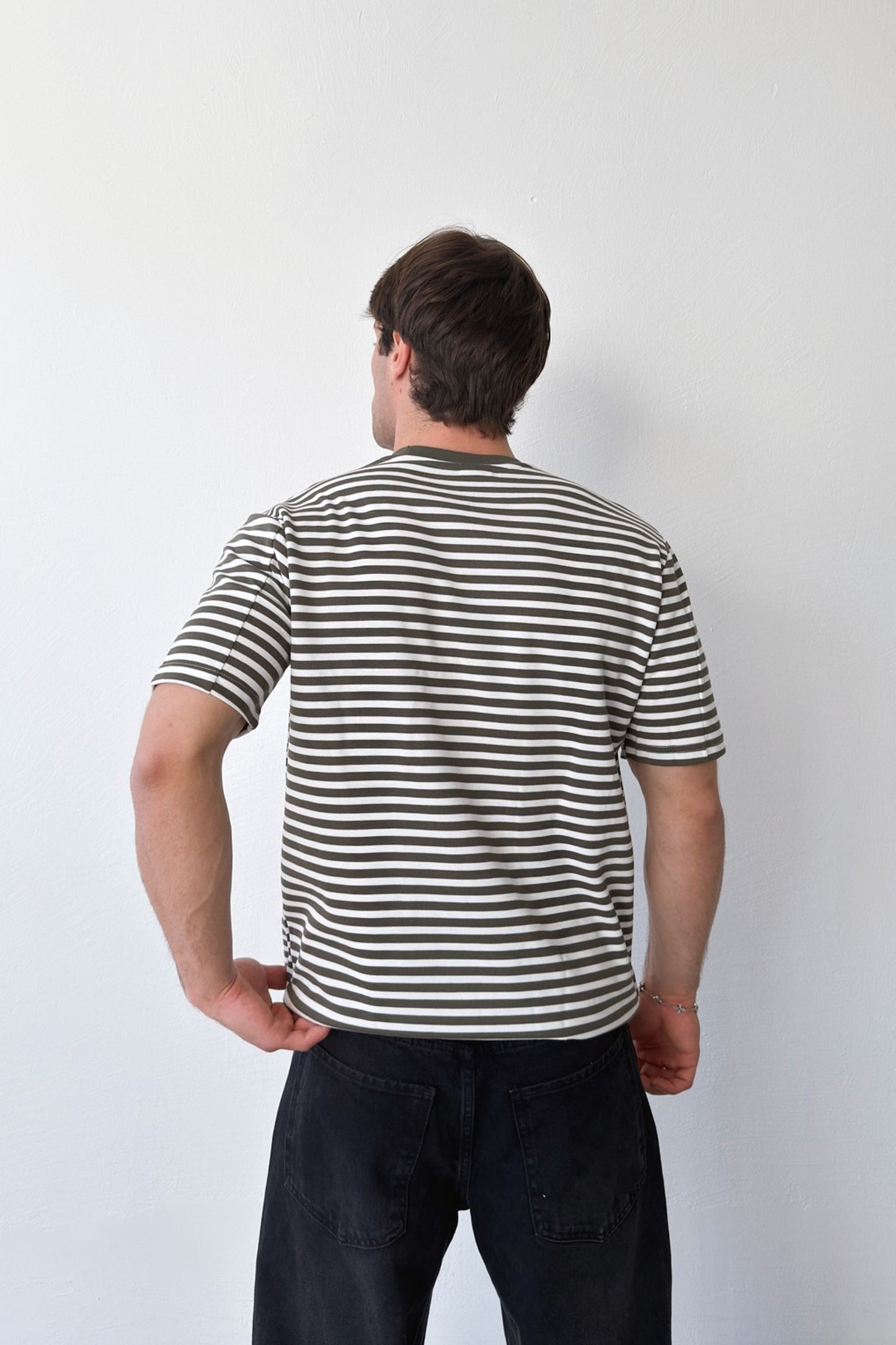 Human Embroidered Striped T-Shirt Khaki