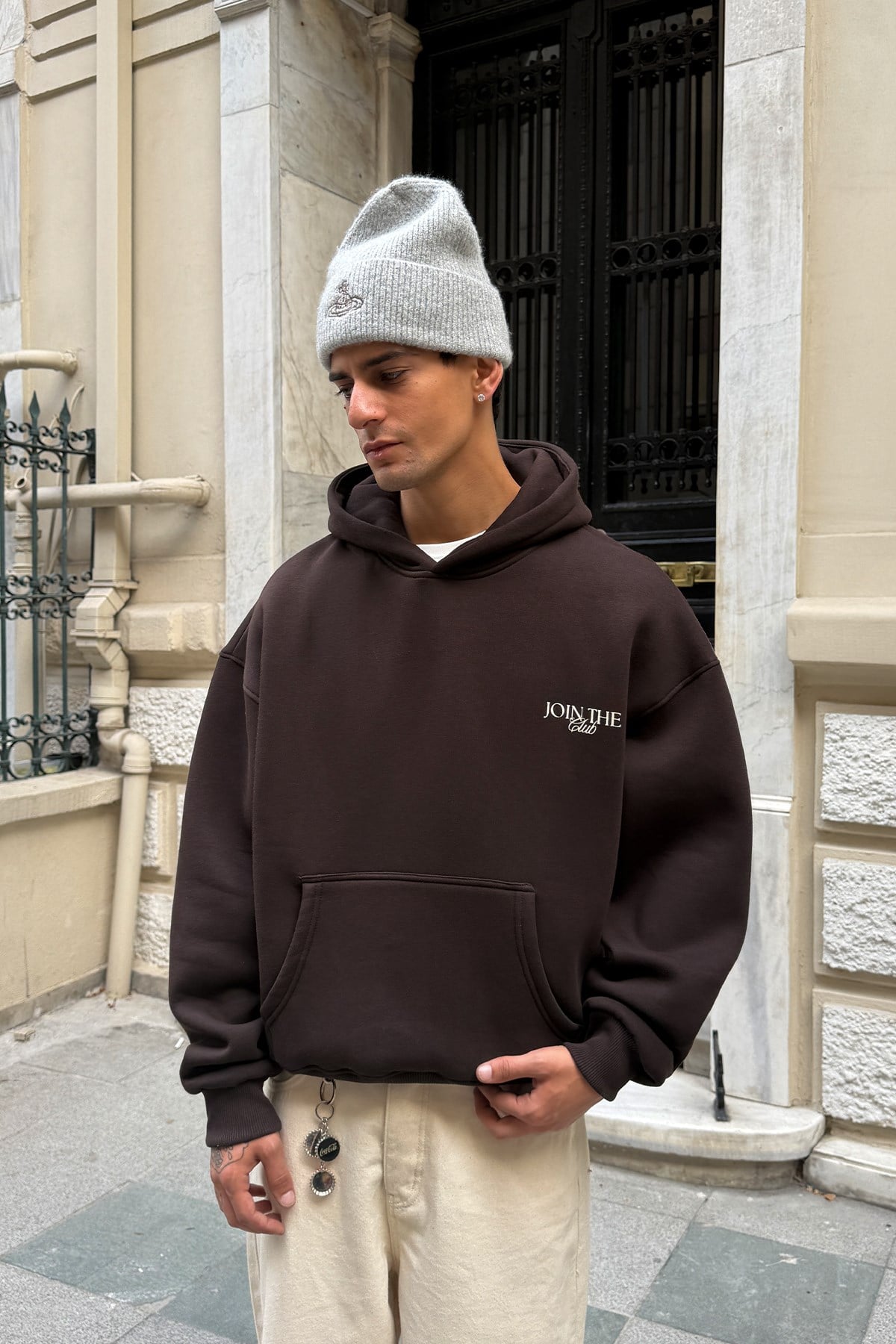 Dark Brown Printed Hoodie