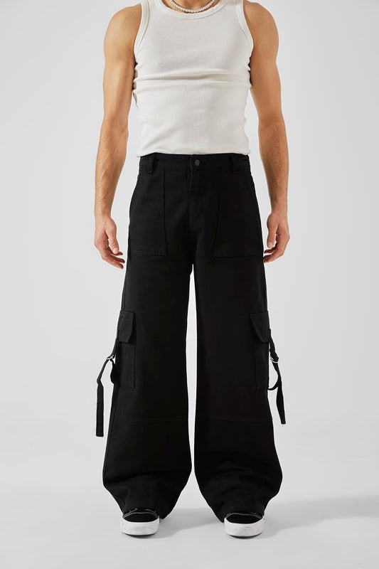 Cargo Pocket Detail Black Baggy Jeans