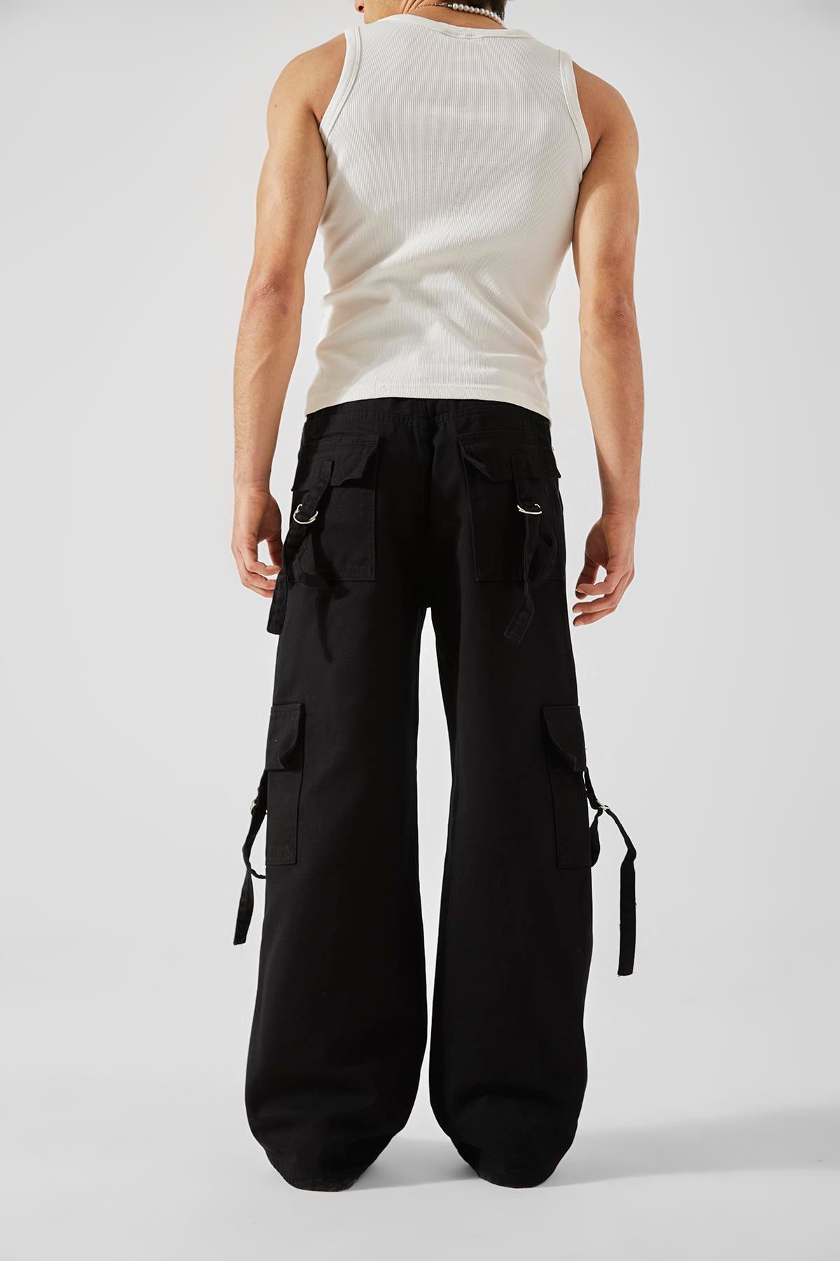 Cargo Pocket Detail Black Baggy Jeans