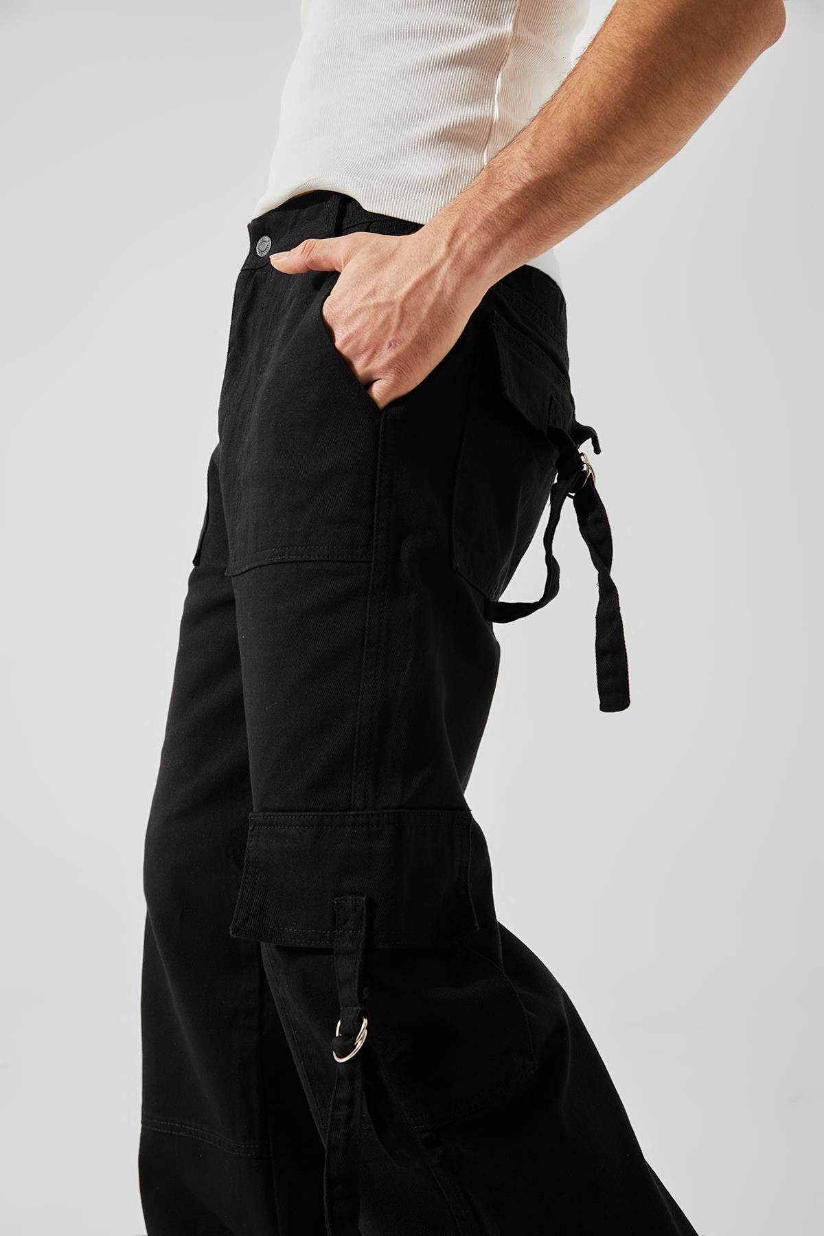 Cargo Pocket Detail Black Baggy Jeans