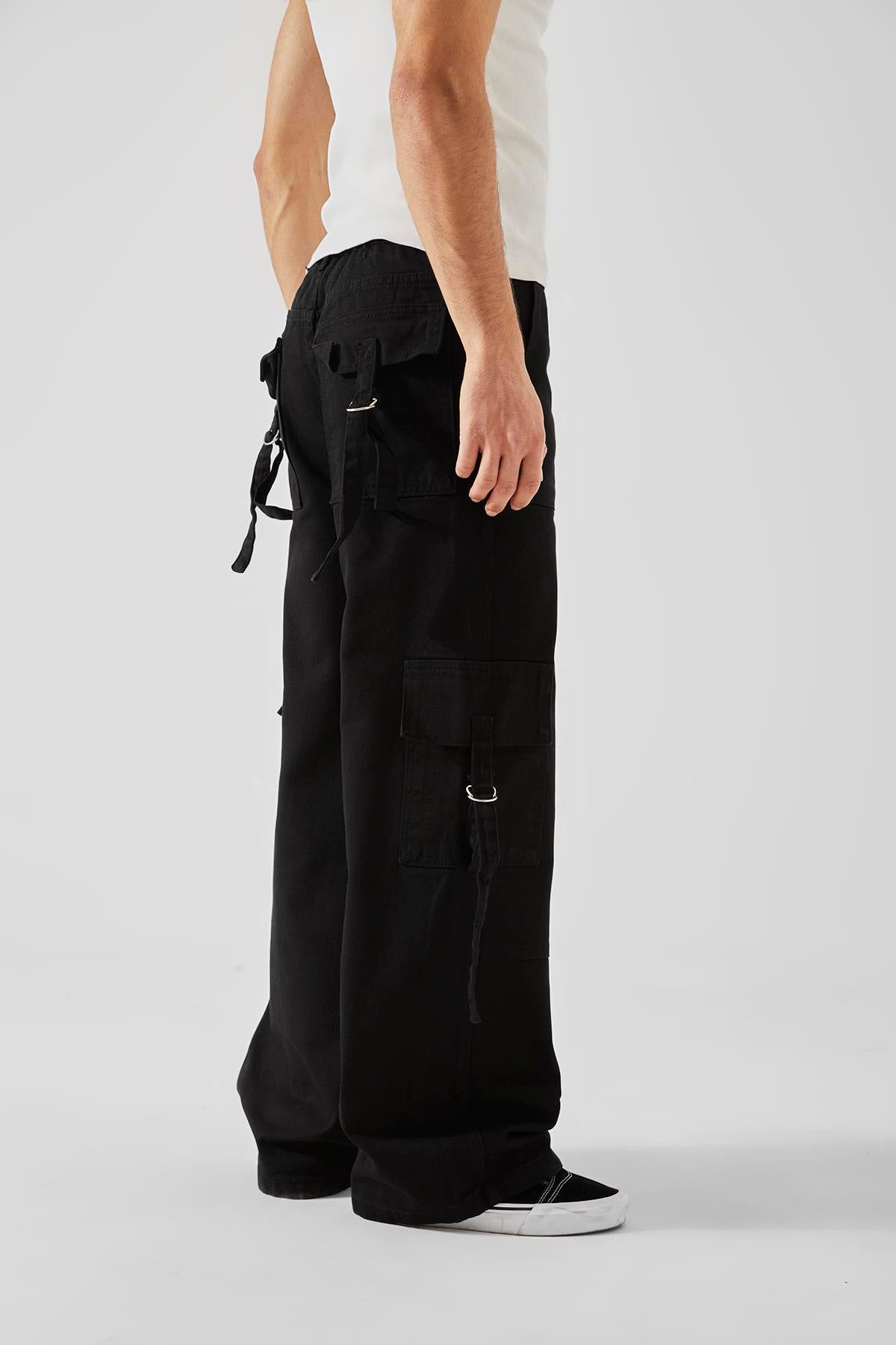Cargo Pocket Detail Black Baggy Jeans