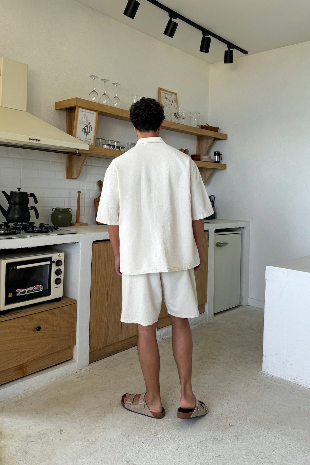 Cream Basic Oversize Short Sleeve Linen Shirt Beige