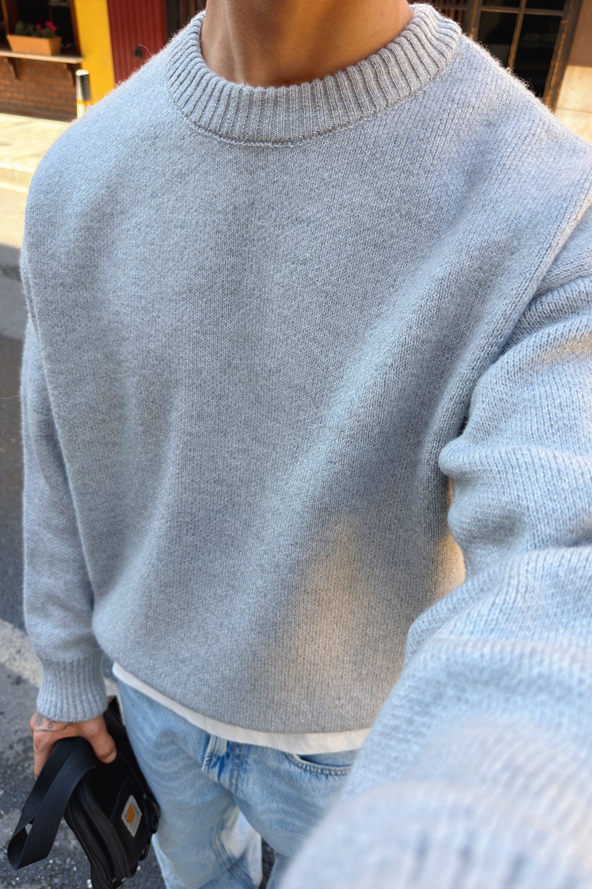 Light Gray Boxy Fit Crewneck Sweater