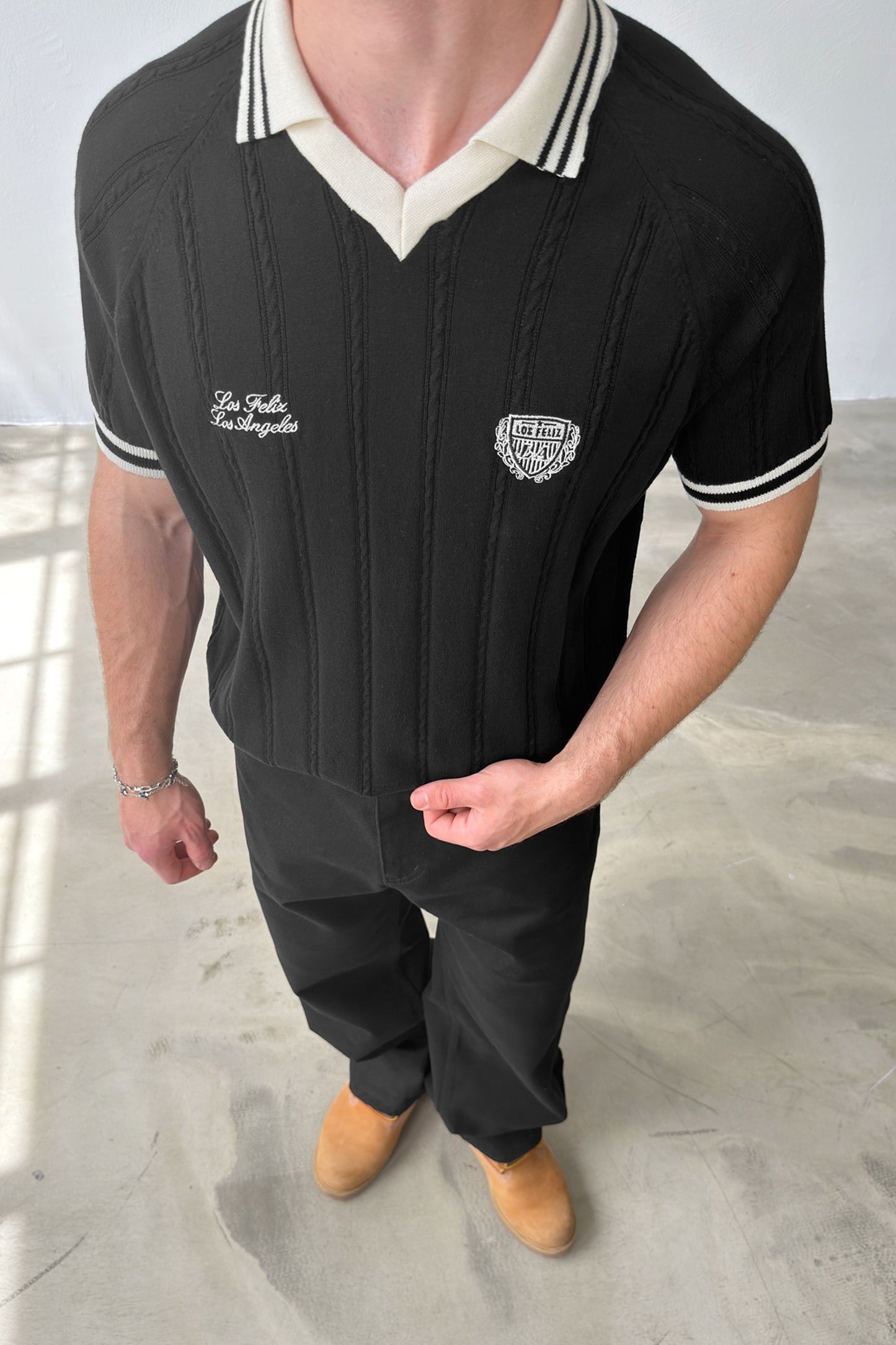 Los Feliz Embroidered Polo Collar Knit T-Shirt