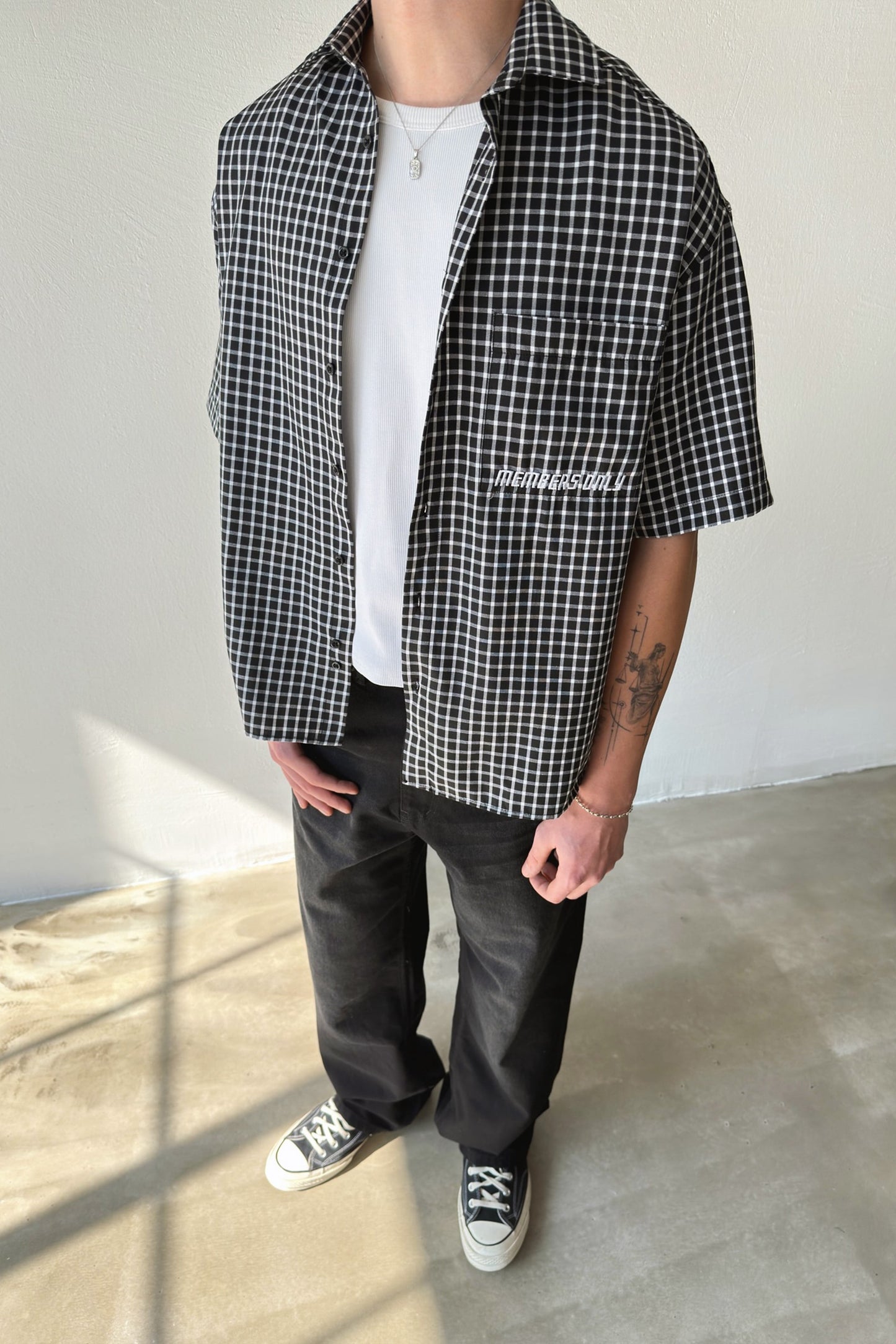 Members Embroidered Plaid Short Sleeve Poplin Shirt