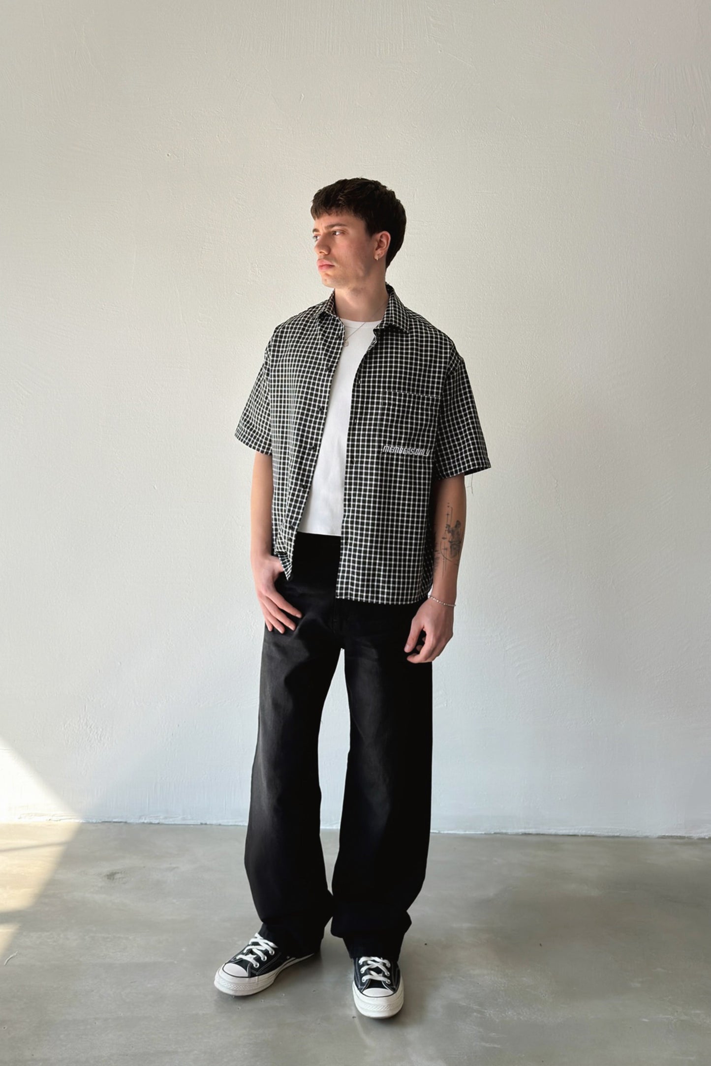 Members Embroidered Plaid Short Sleeve Poplin Shirt