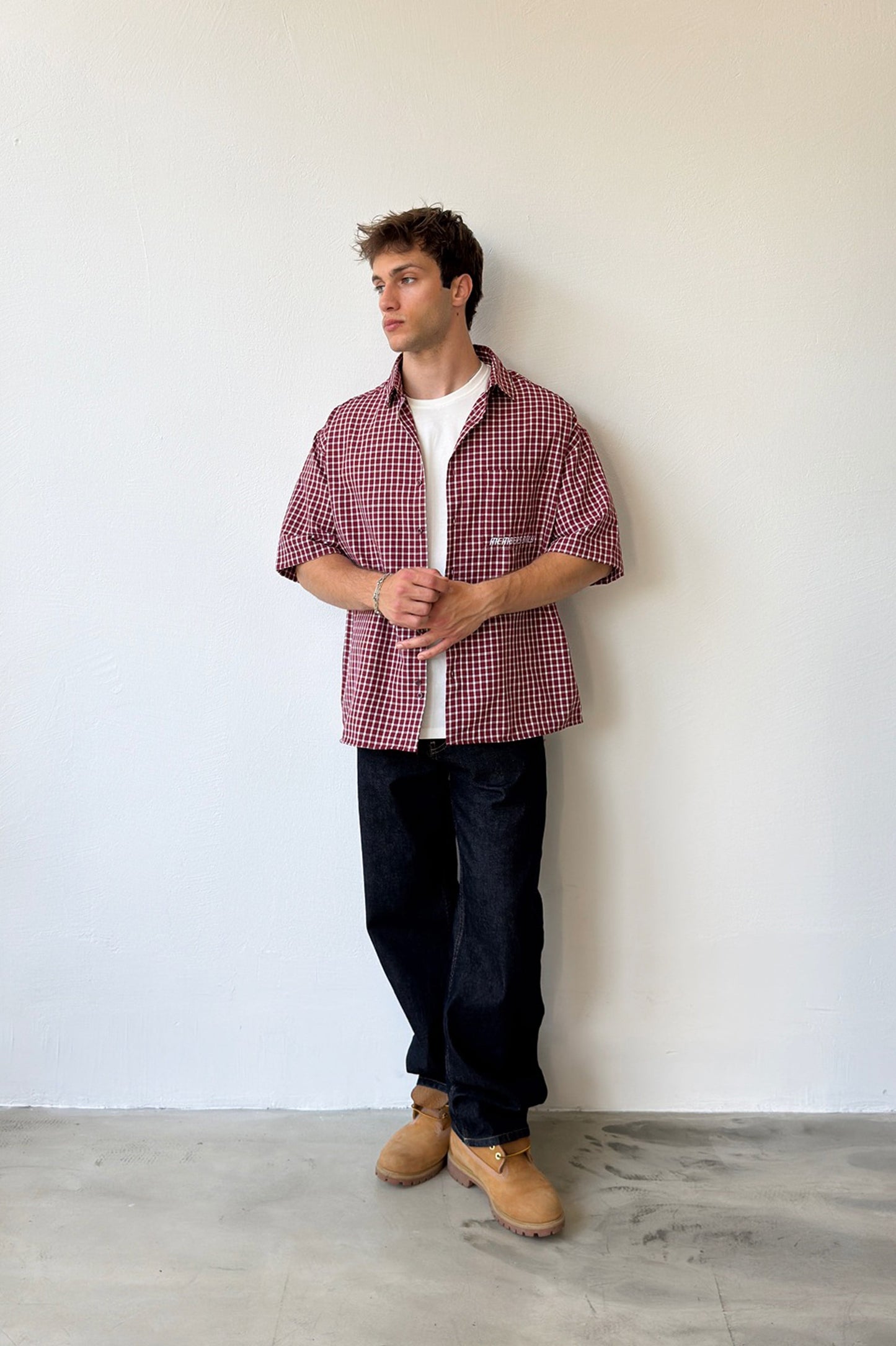 Members Embroidered Plaid Short Sleeve Poplin Shirt