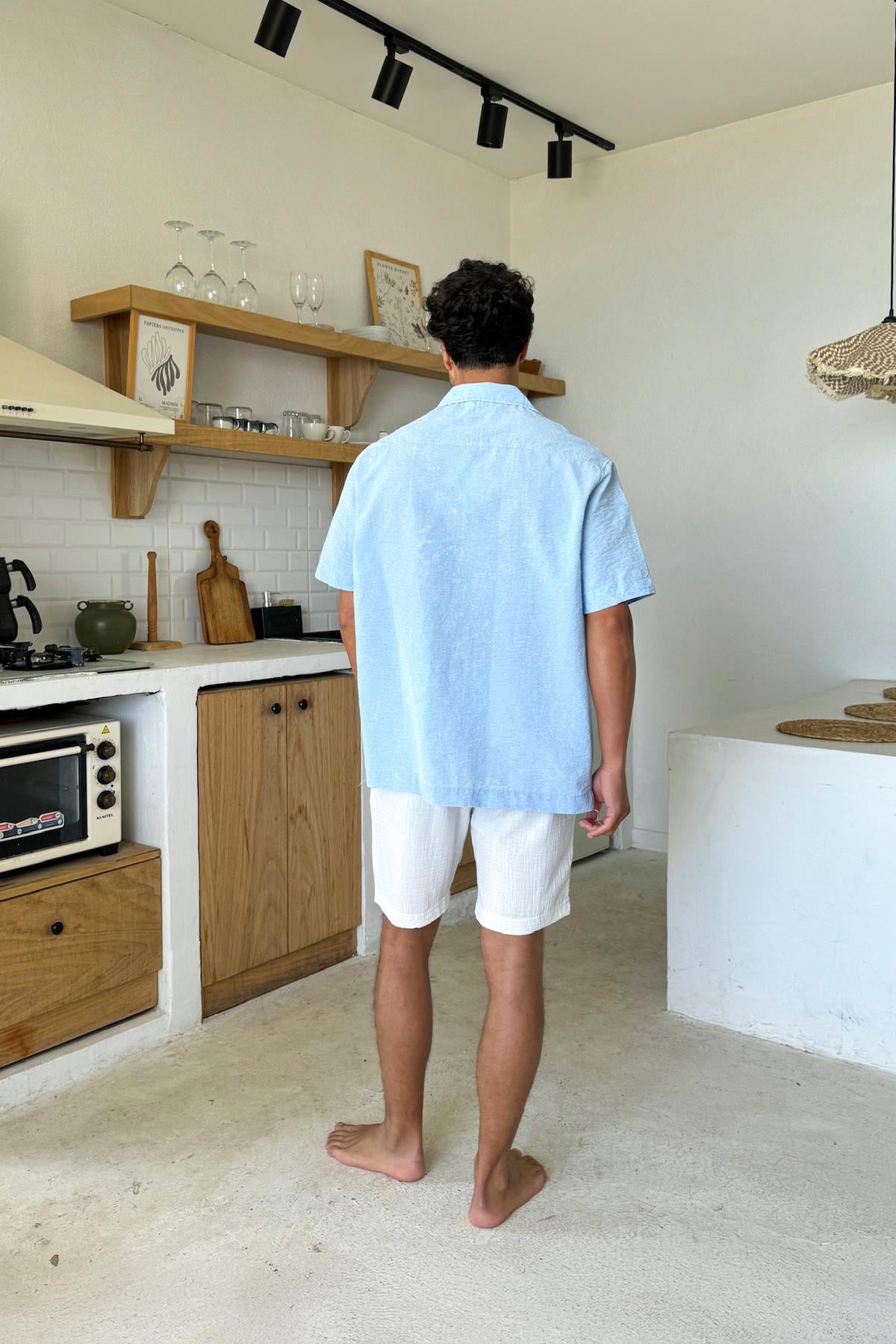 Muslin Fabric Shorts with Elastic Waistband, White