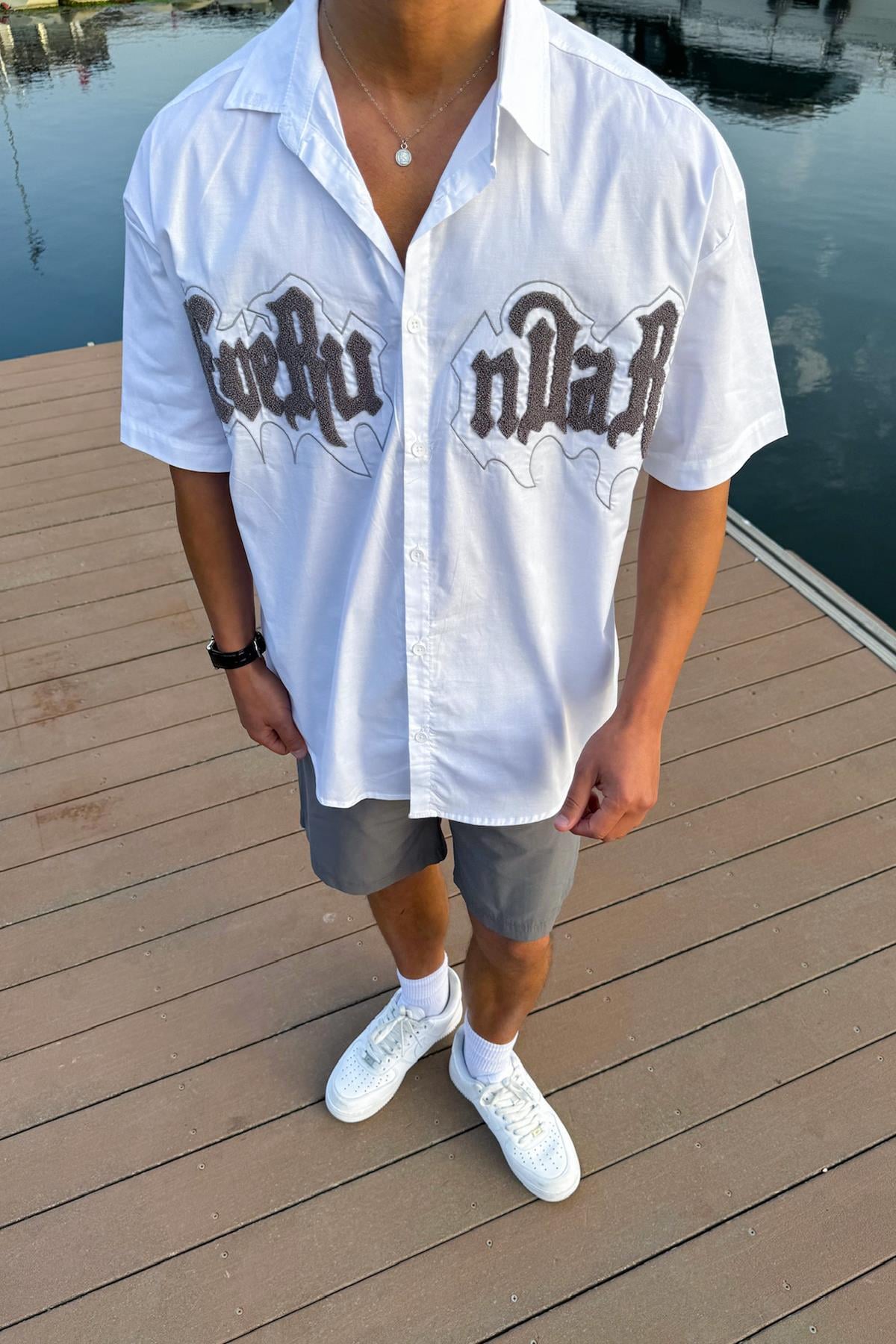 Embroidered Pocket Bengalin Shirt White