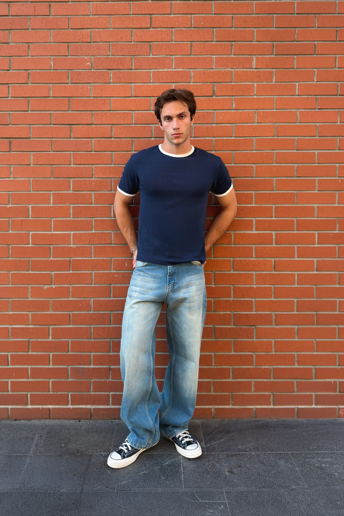 Navy Blue Ecru Ringer Tee