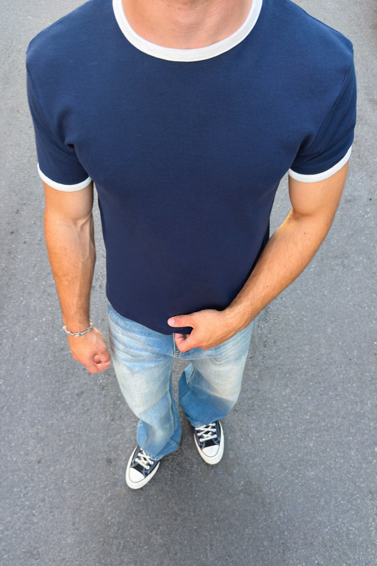 Navy Blue Ecru Ringer Tee