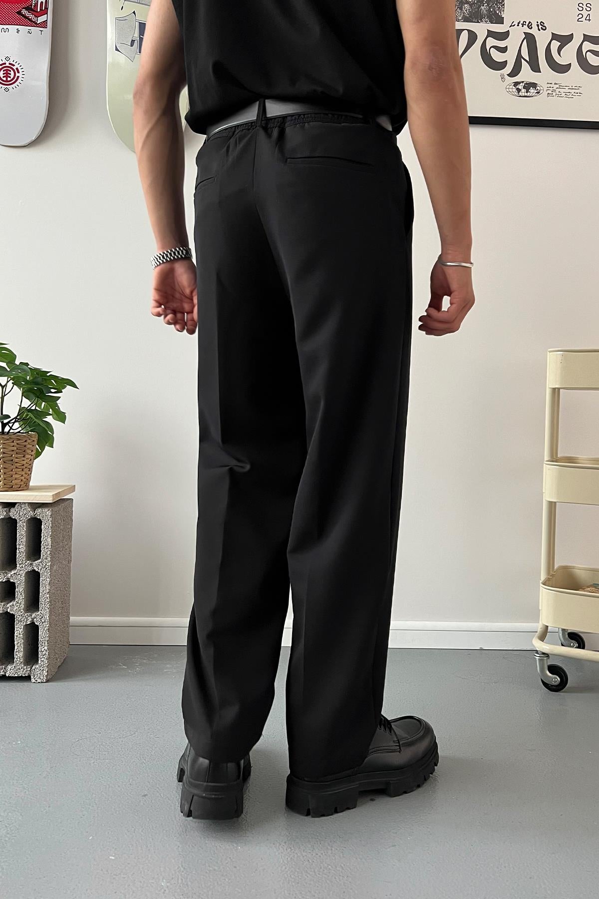 Old Money Extra Comfortable Baggy Fit Fabric Trousers Black
