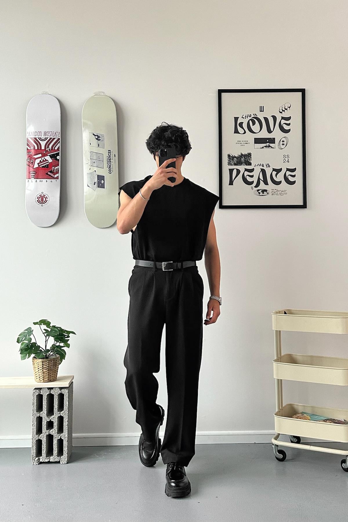 Old Money Extra Comfortable Baggy Fit Fabric Trousers Black