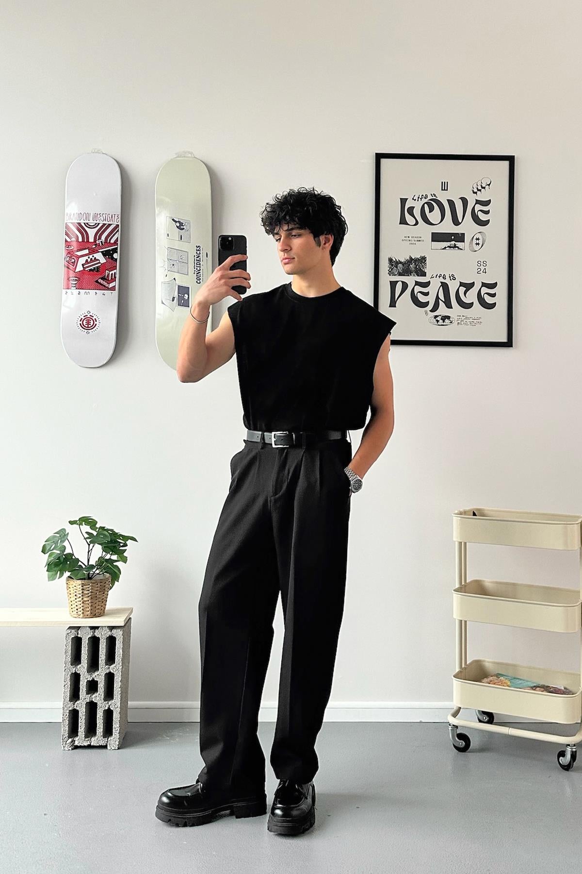 Old Money Extra Comfortable Baggy Fit Fabric Trousers Black