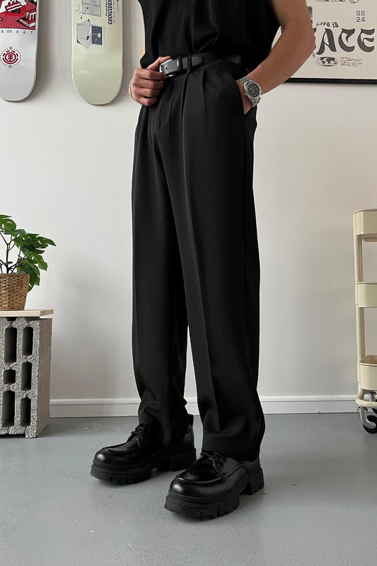 Old Money Extra Comfortable Baggy Fit Fabric Trousers Black